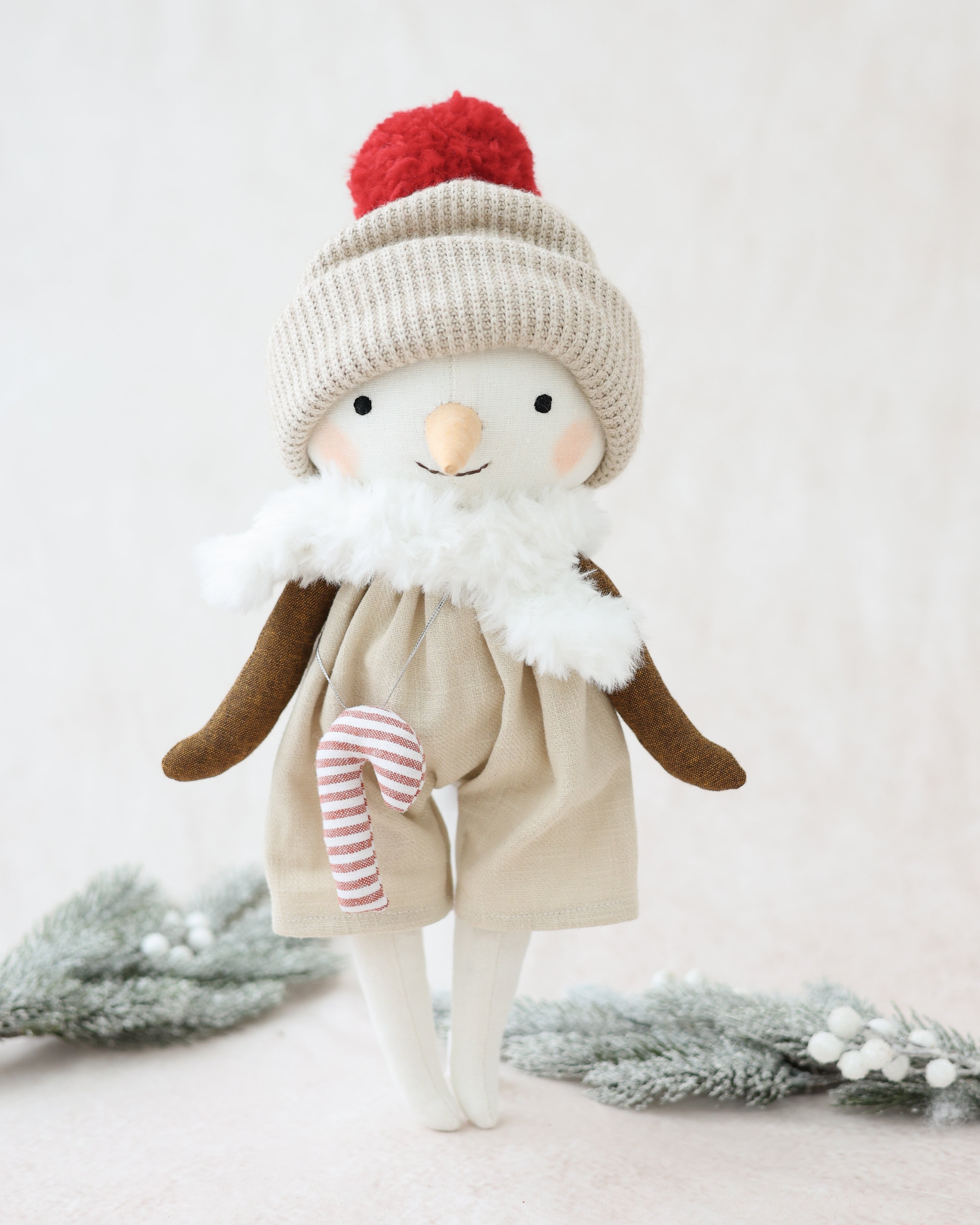 Snowman Plush with Candy Cane Ornement
