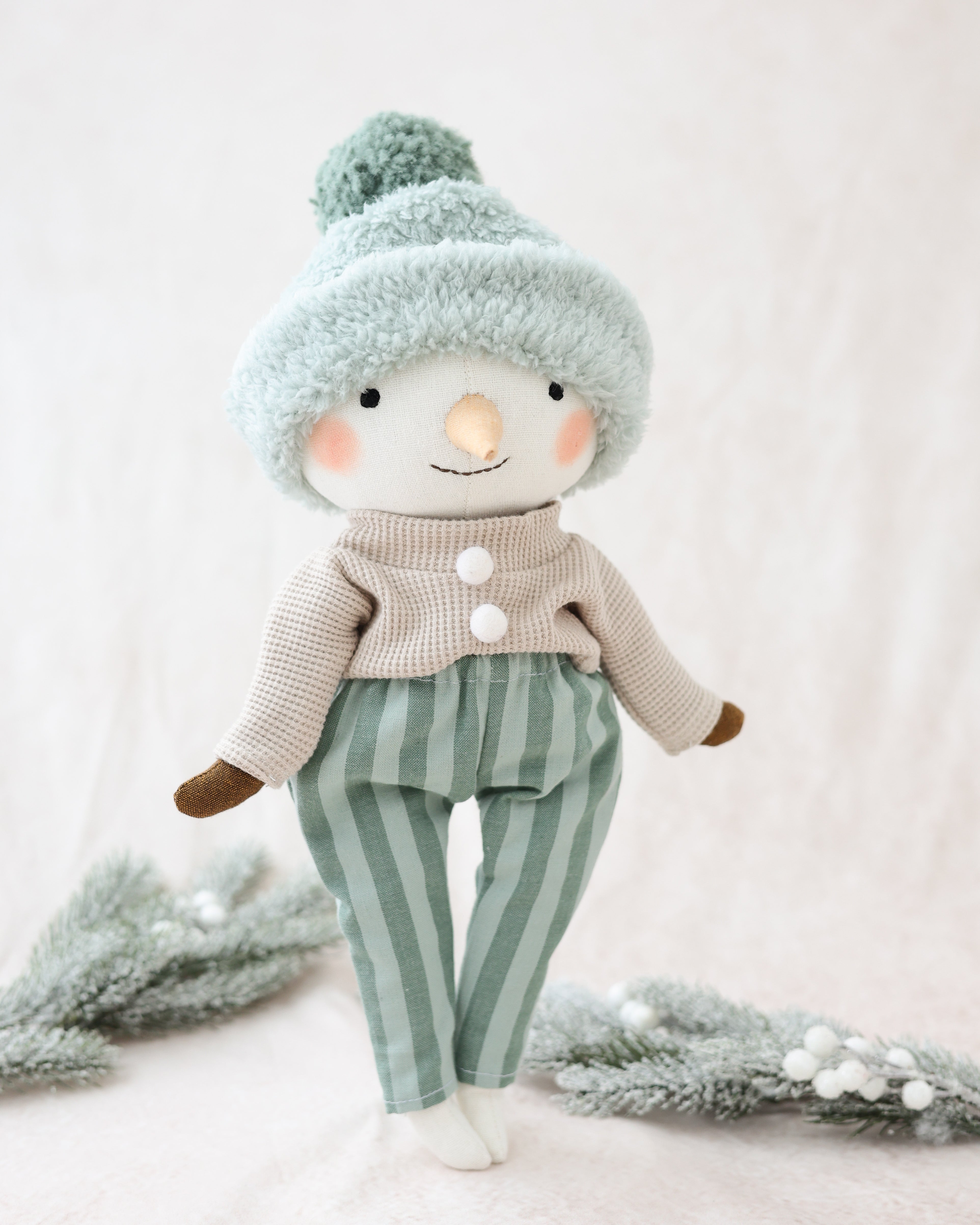 Snowman Plush Striped Pants and Blue Hat