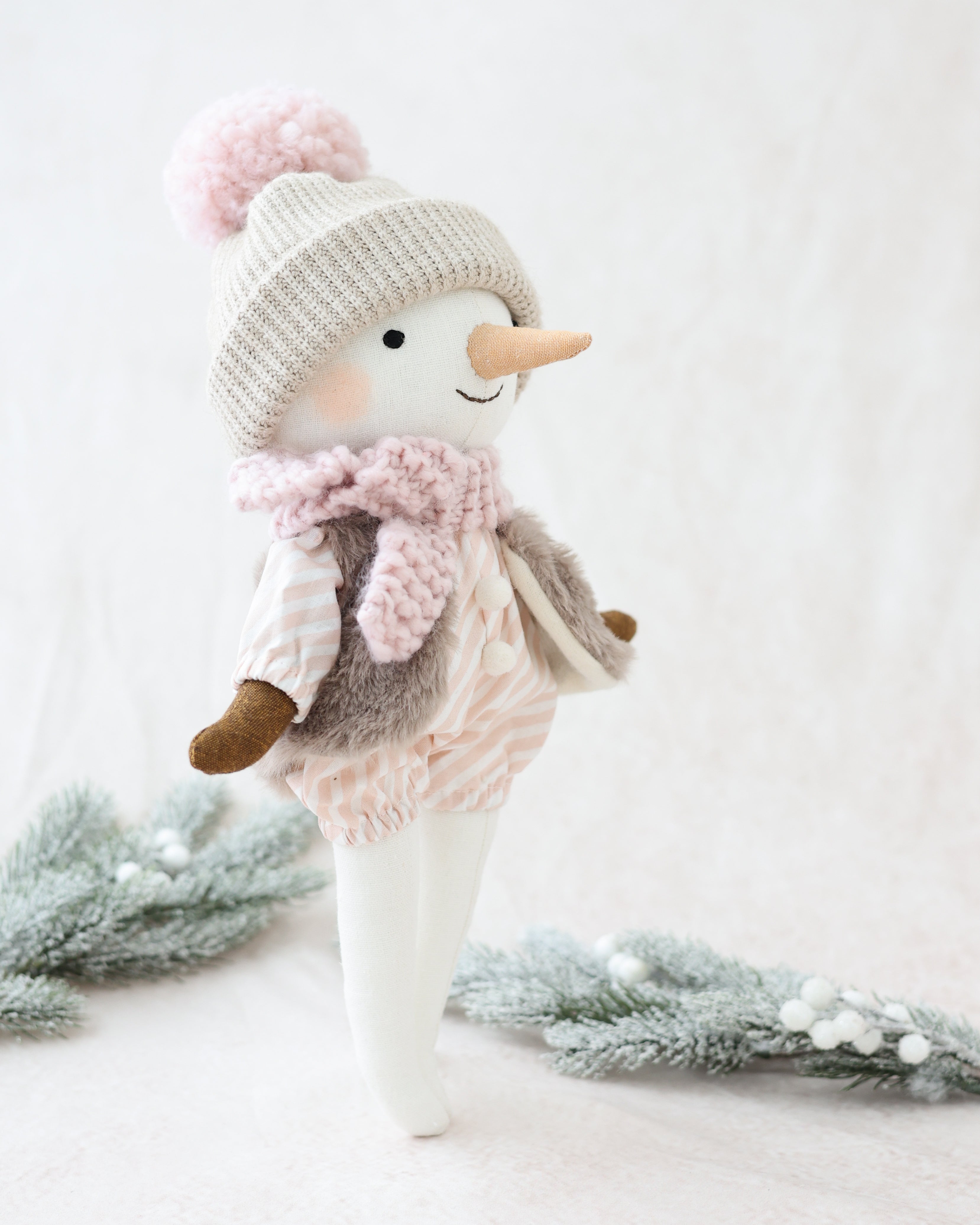 Snowman Plush Pink Striped Jumpsuit