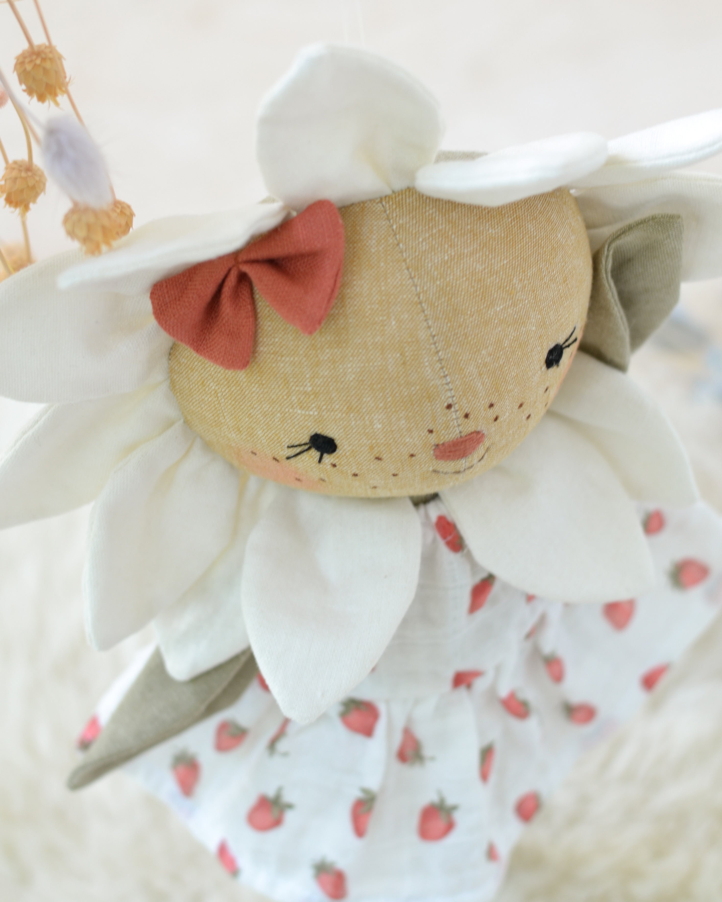 White Flower Soft Toy Strawberry Dress