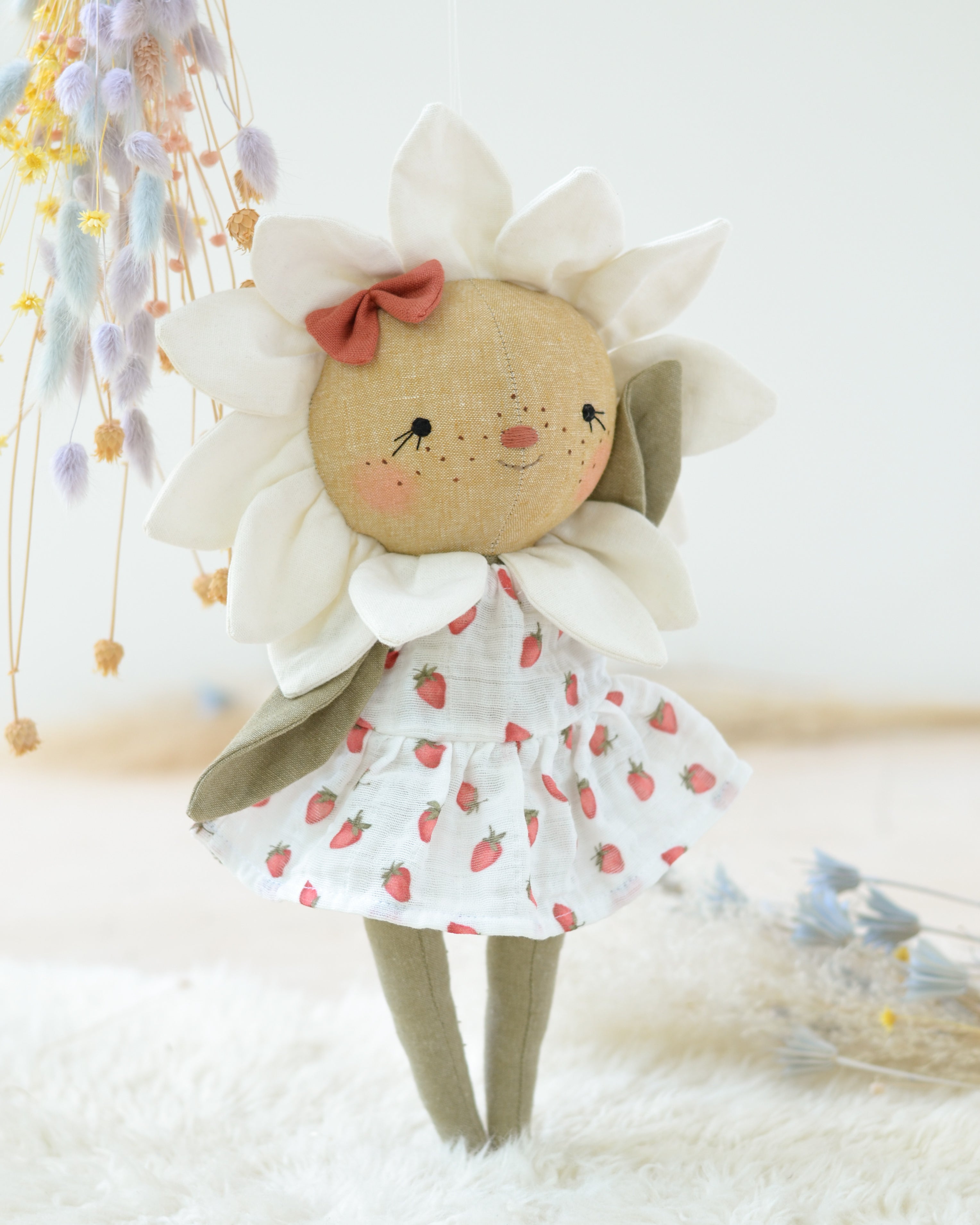 White Flower Soft Toy Strawberry Dress