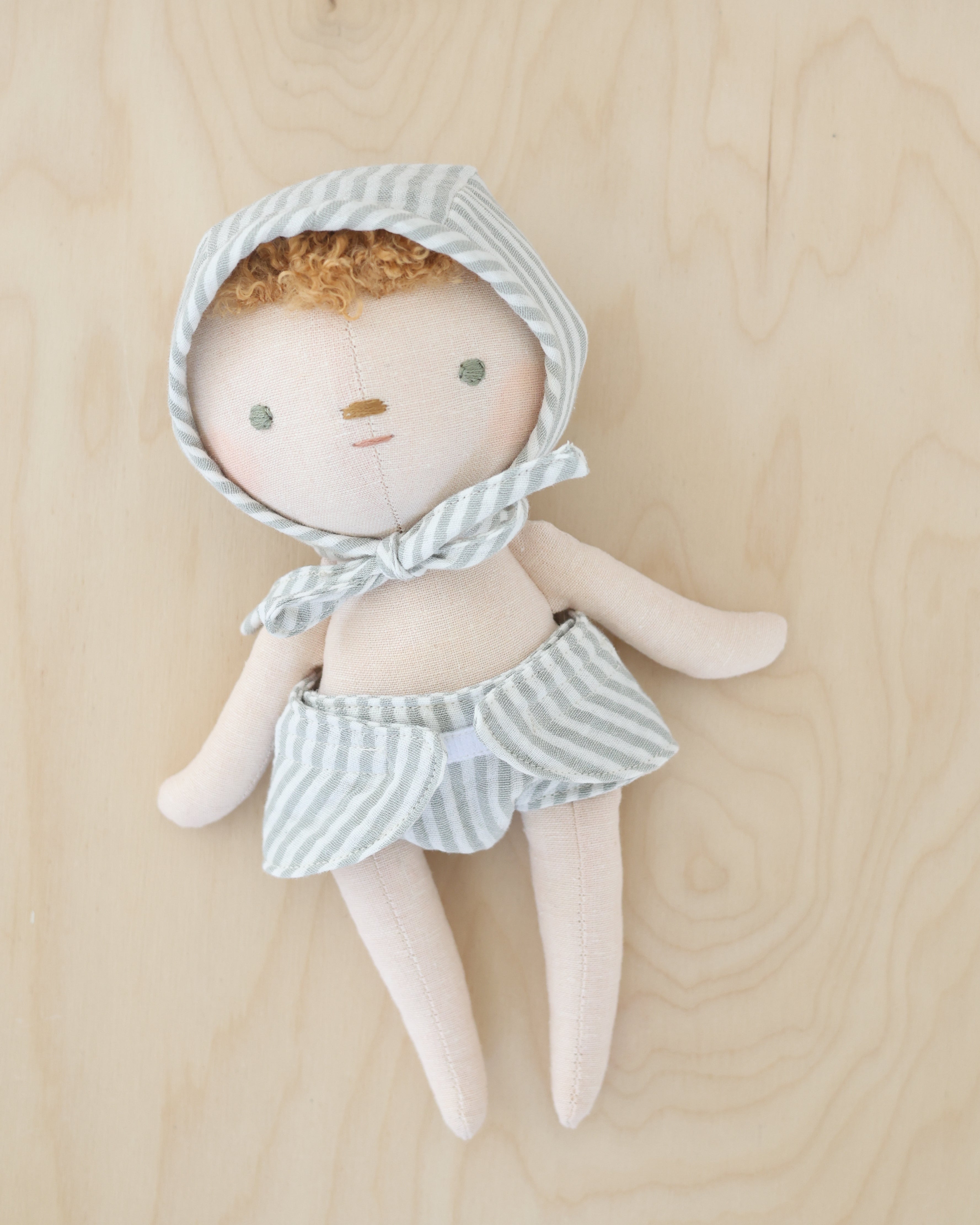 Baby Doll · Sage Striped Bonnet & Diaper