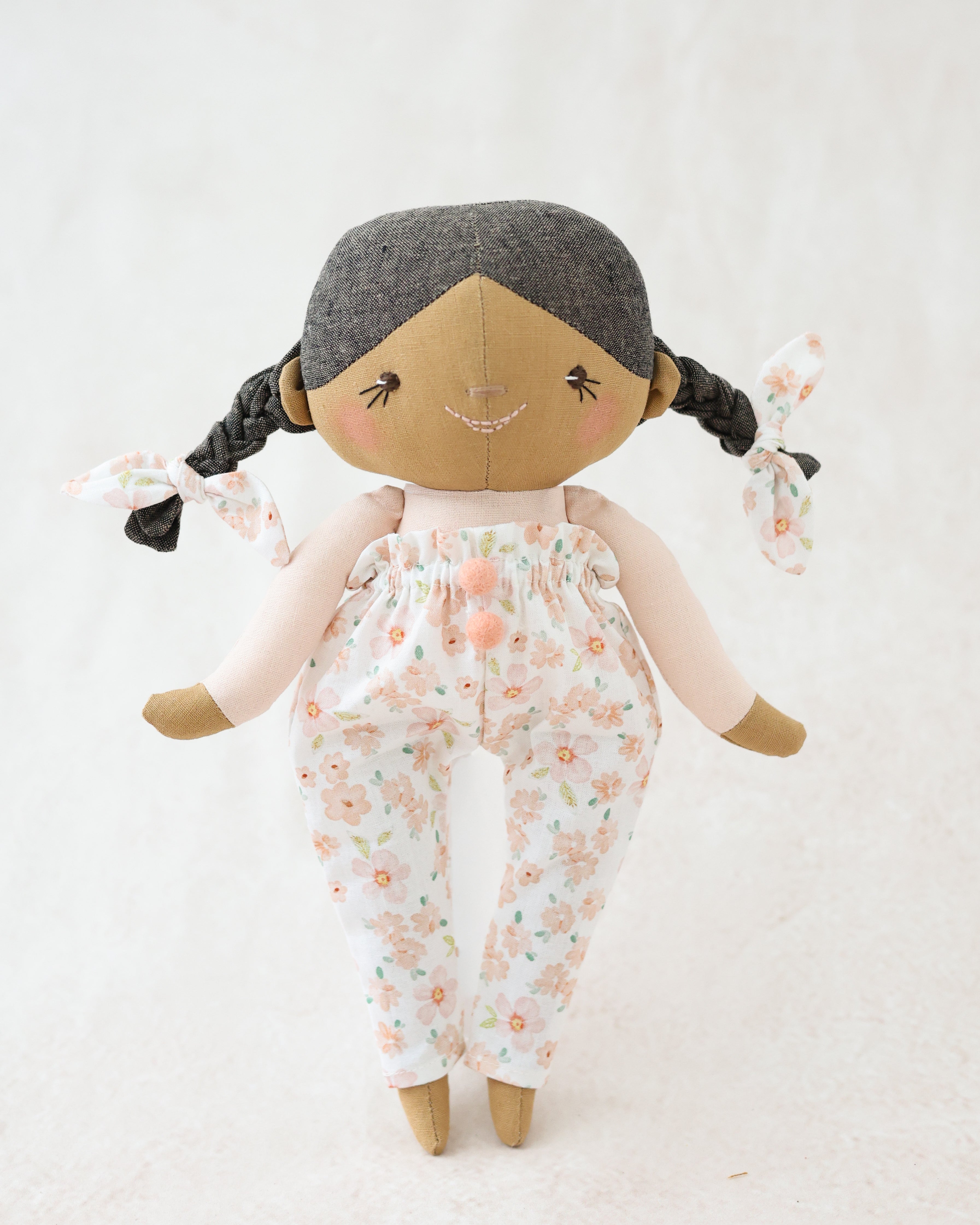 Classic Doll Brown Braids and Floral Jumpsuit