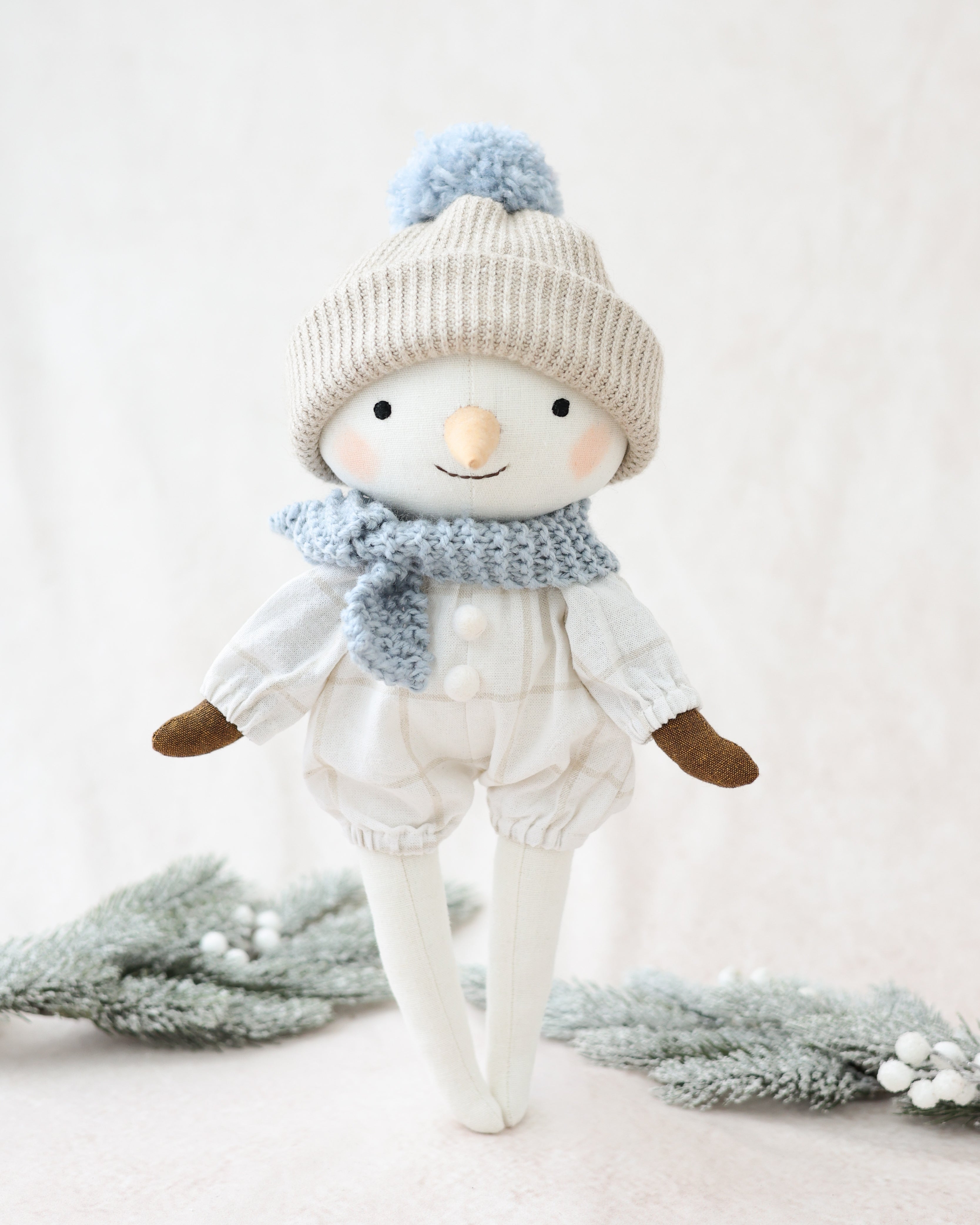 Snowman Plush White Jumpsuit and Blue Scarf