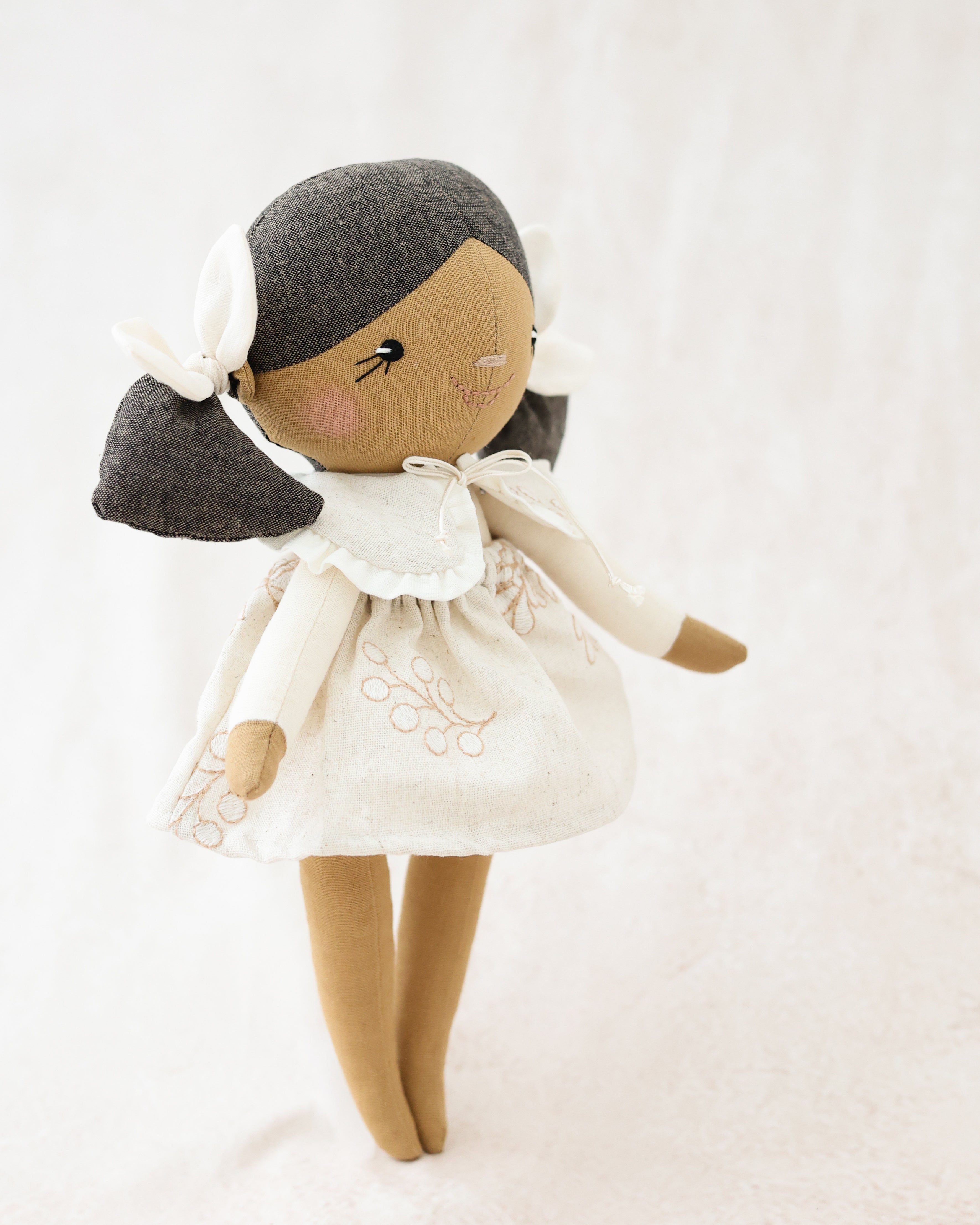 Classic Doll Brown Pigtails and Detachable Collar