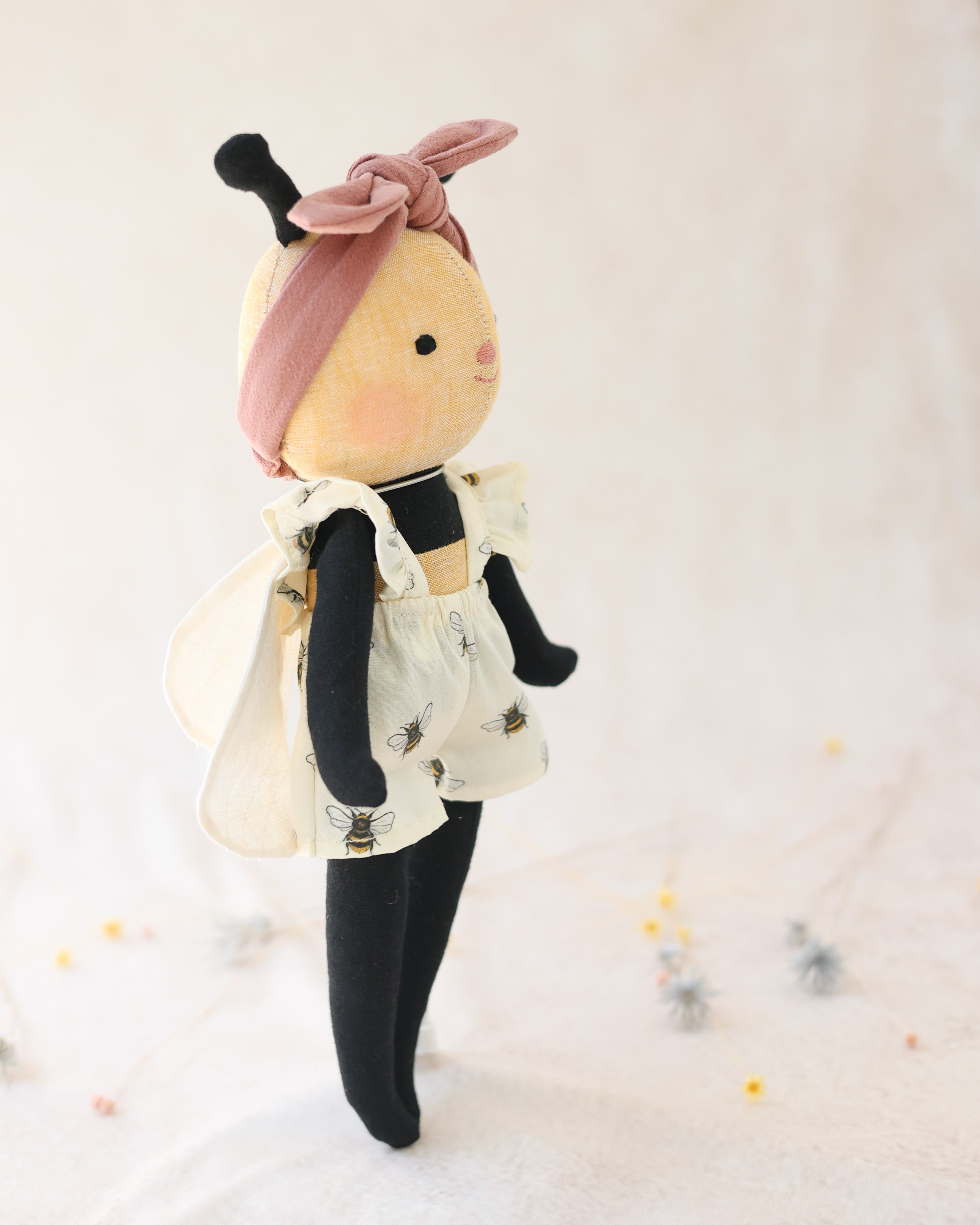 Bee Soft Toy with Overalls and Headband