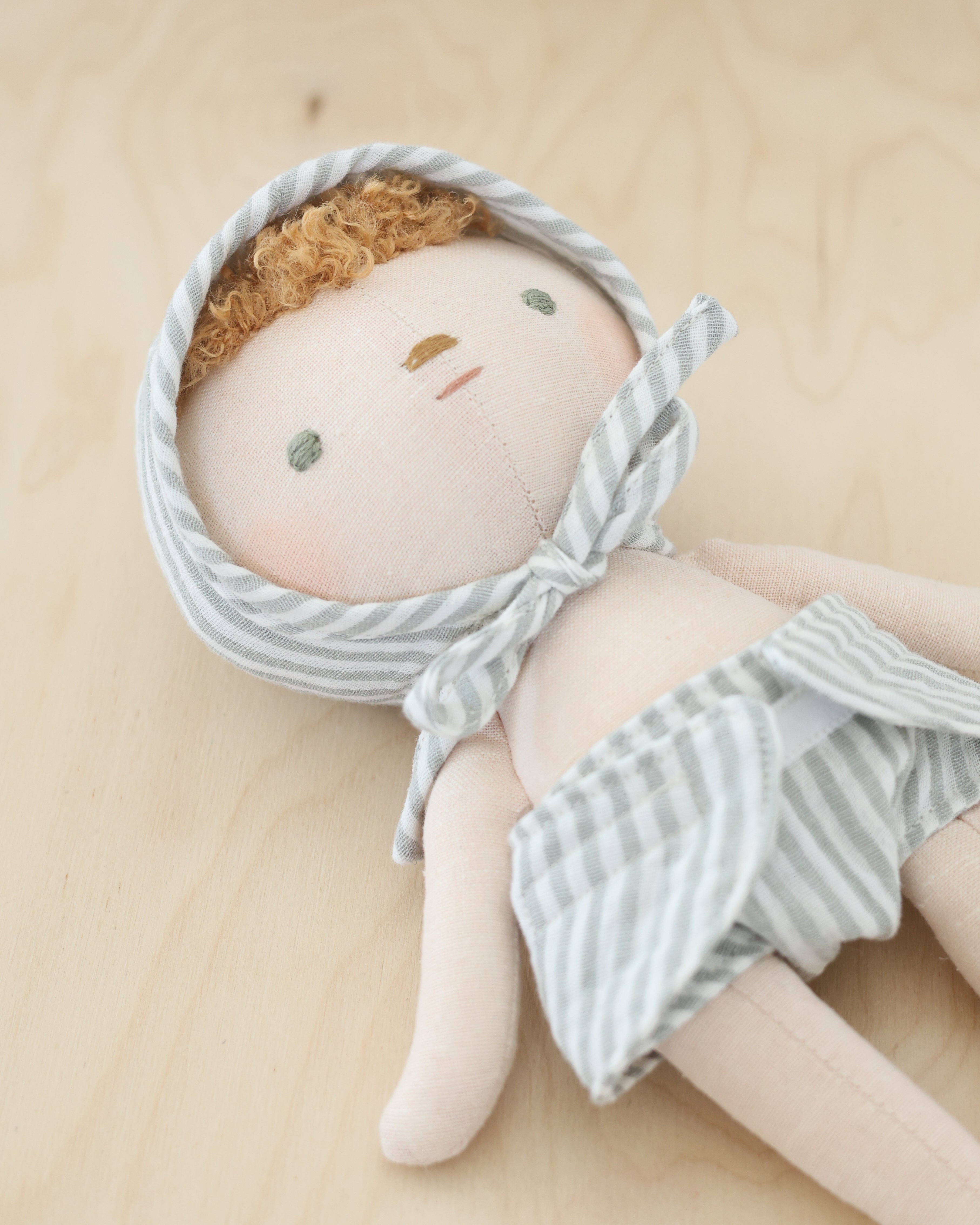 Baby Doll · Sage Striped Bonnet & Diaper