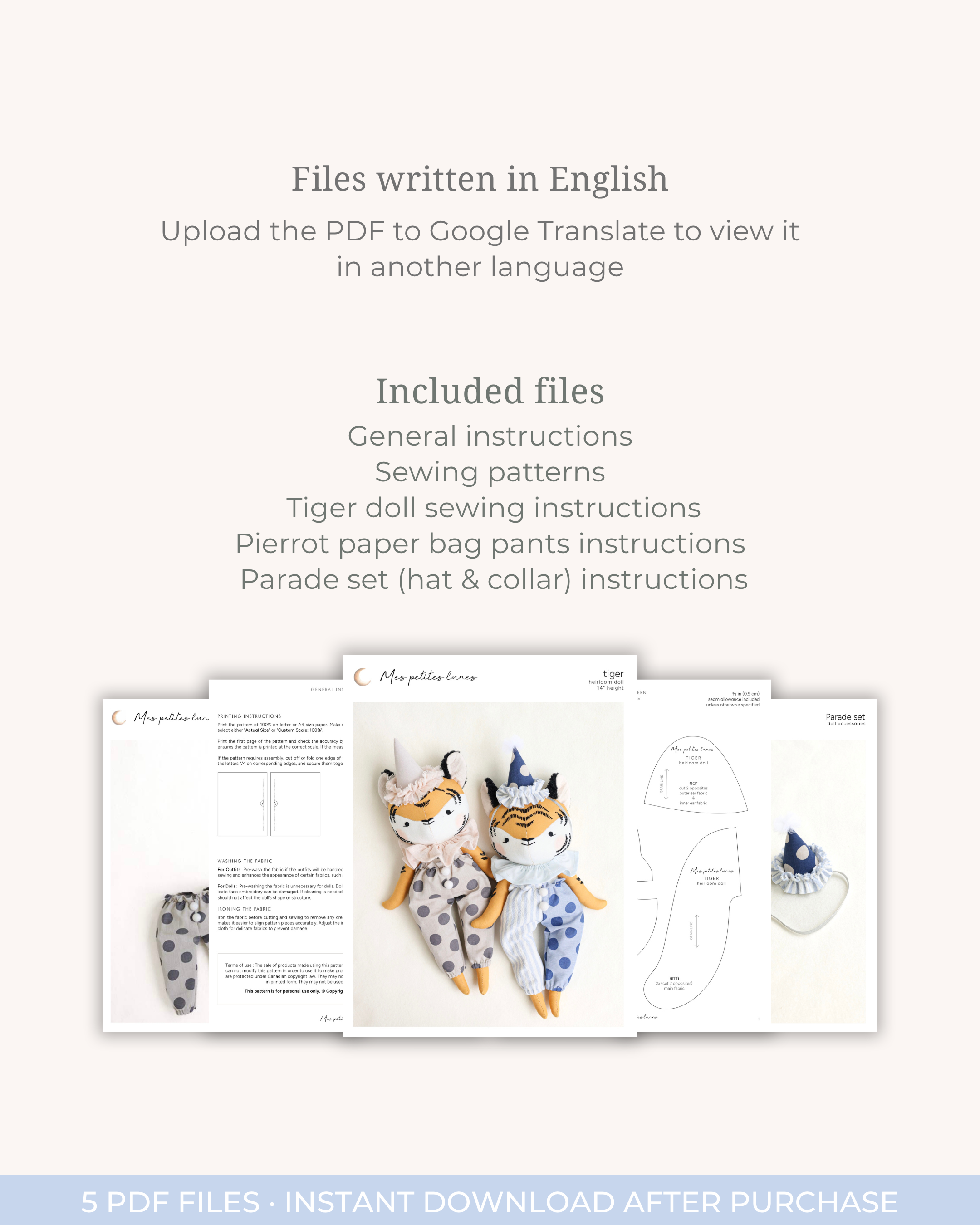 Tiger Doll Sewing Pattern – PDF Digital Download