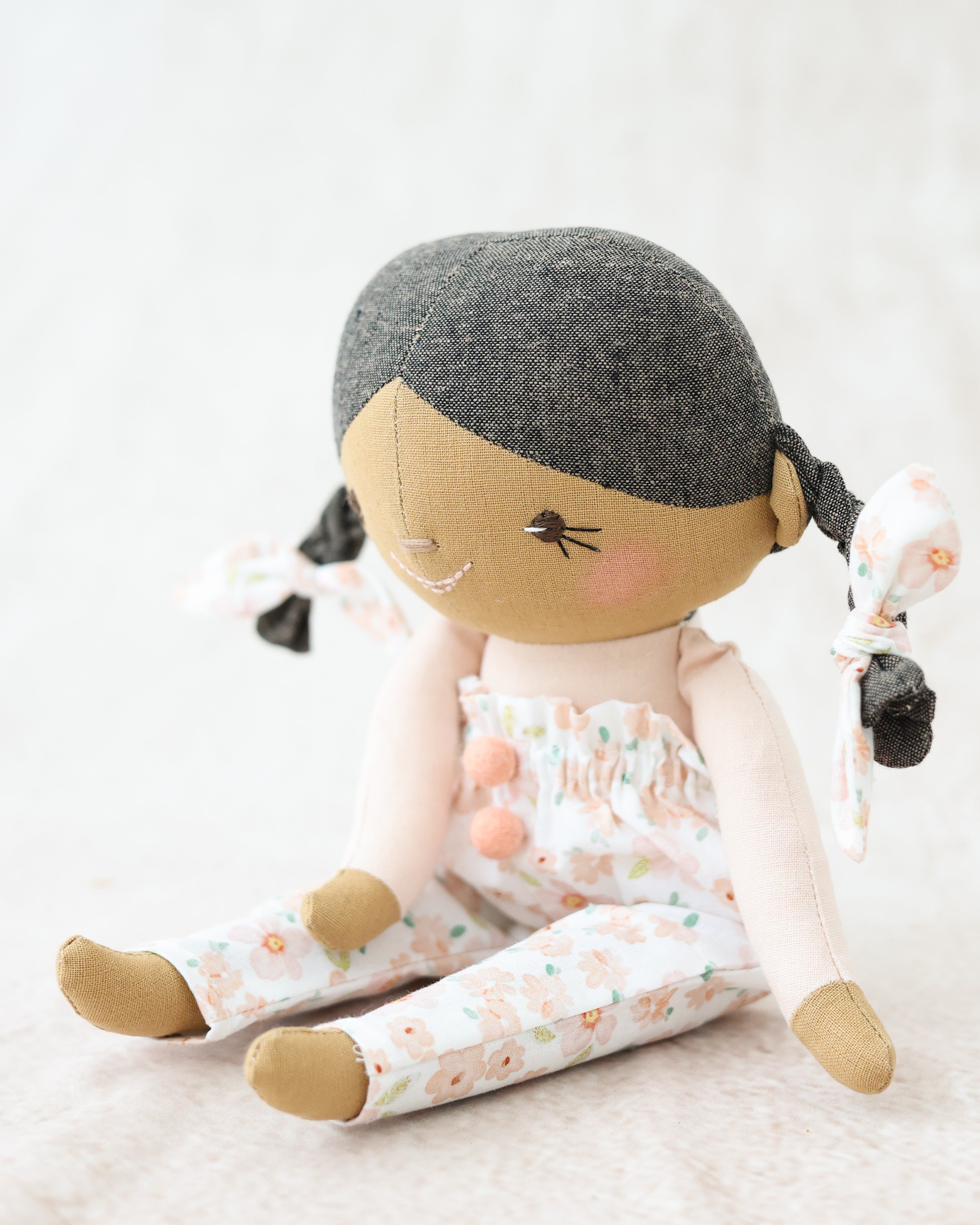 Classic Doll Brown Braids and Floral Jumpsuit