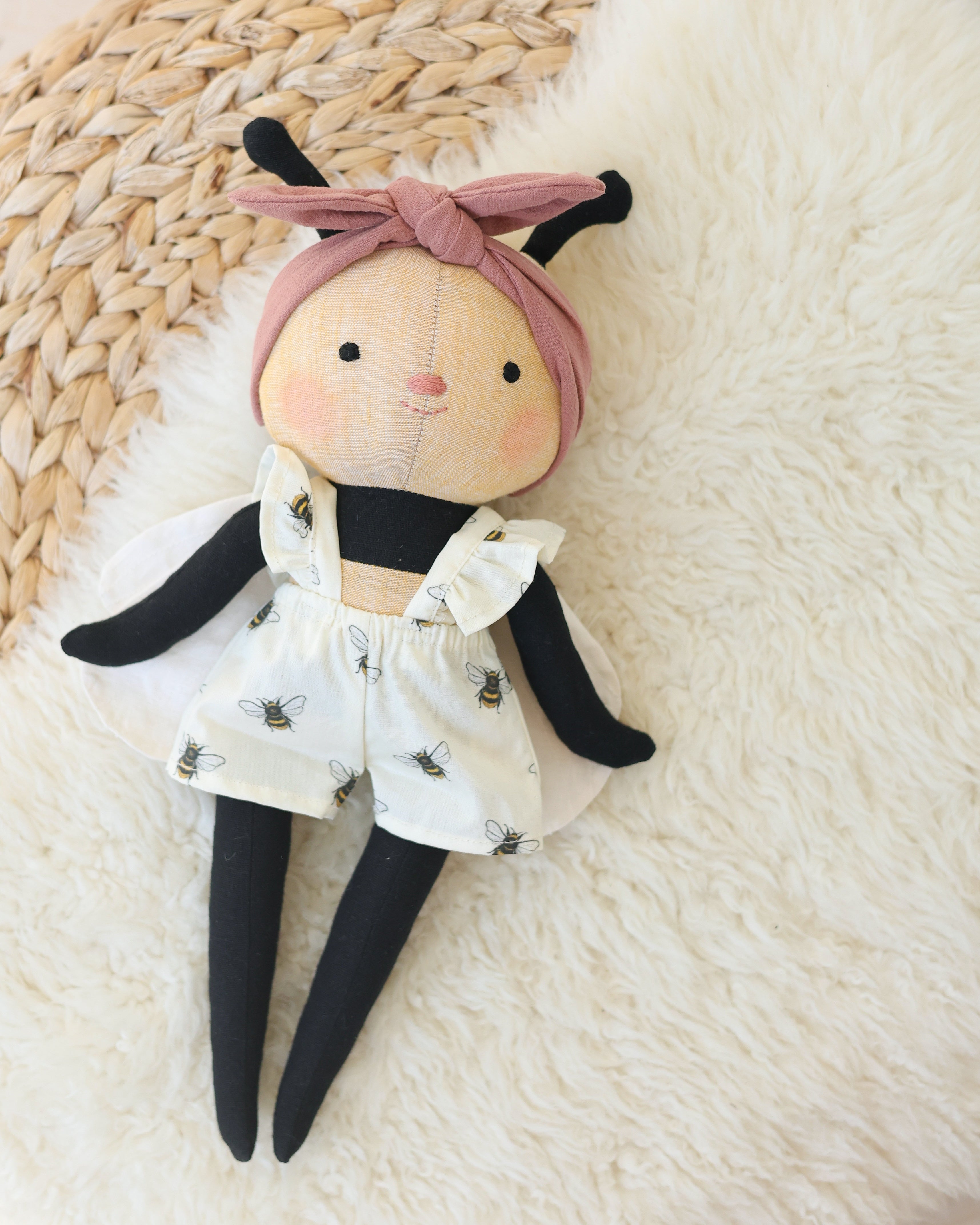 Bee Soft Toy with Overalls and Headband