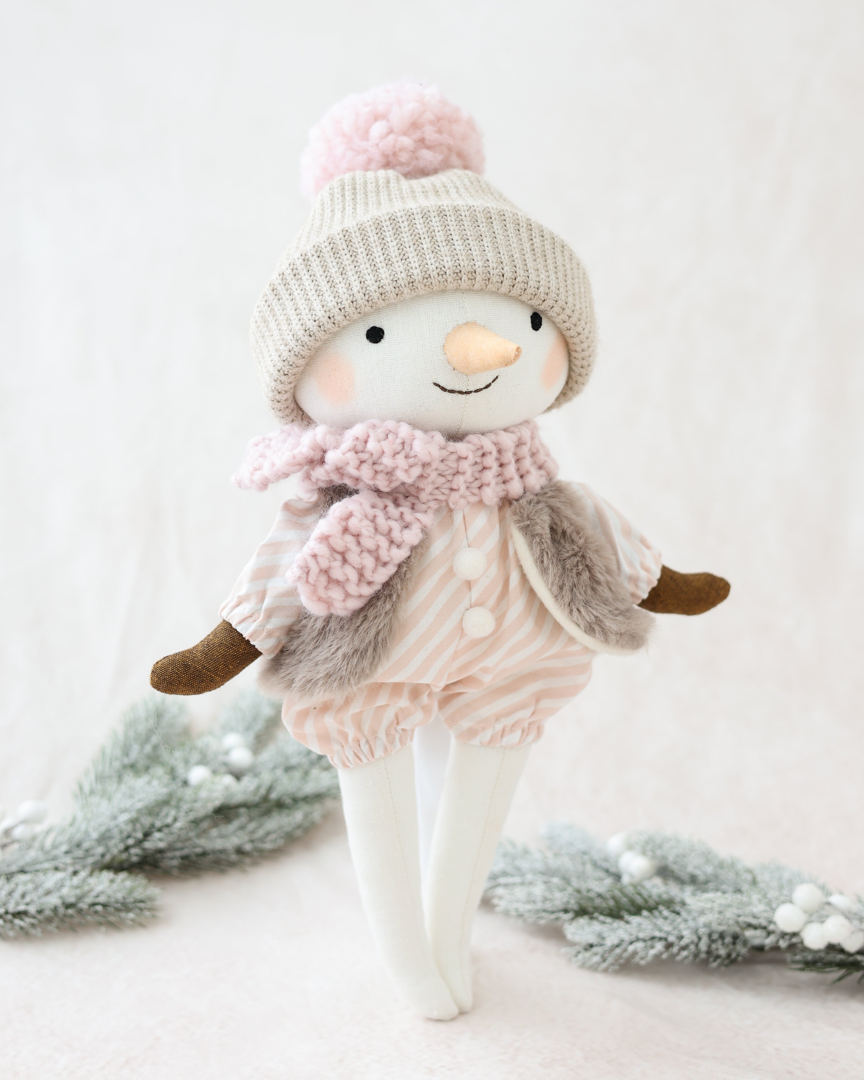 Snowman Plush Pink Striped Jumpsuit