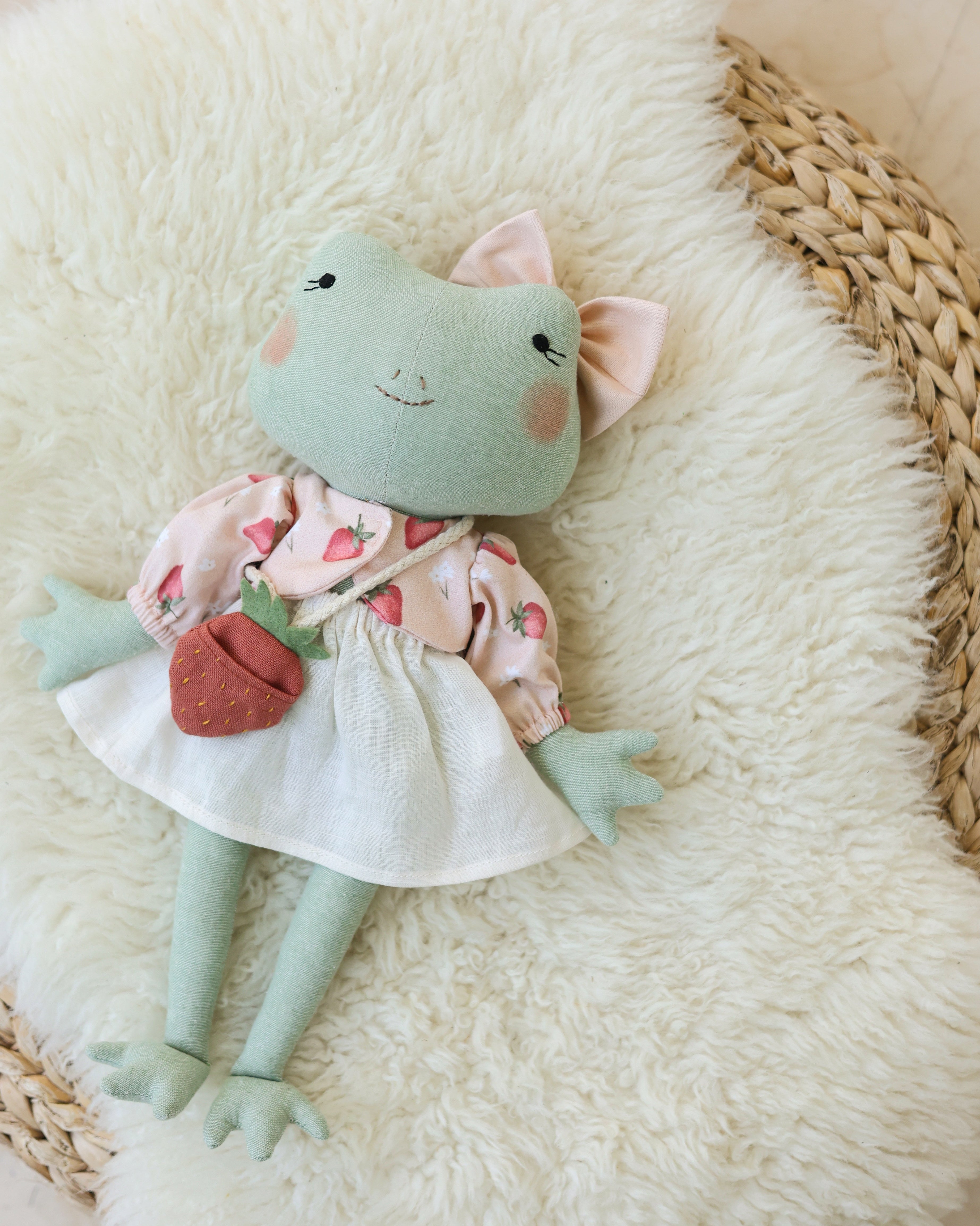 Frog Soft Toy with Strawberry Purse