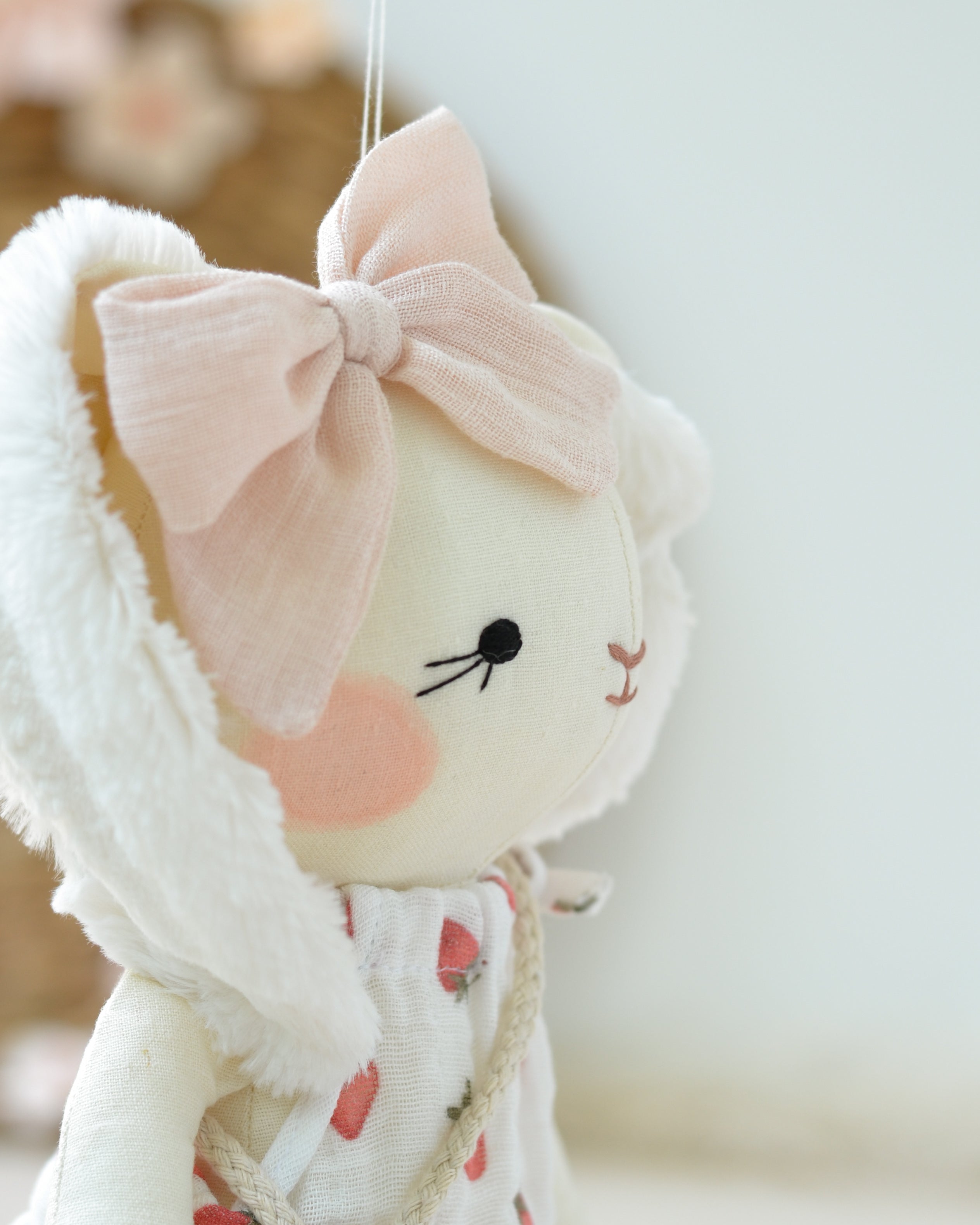 Bunny Soft Toy Jeanne white Dress aStrawberry Bag