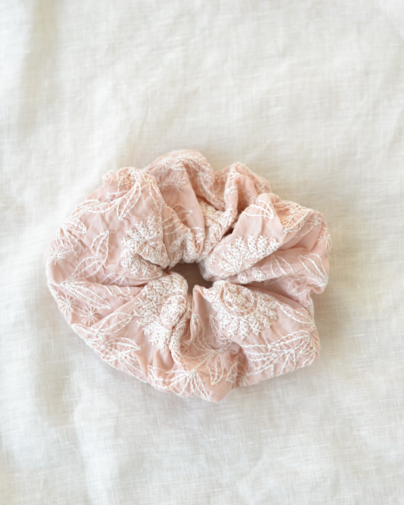 Pink Embroidered Oversized Scrunchie