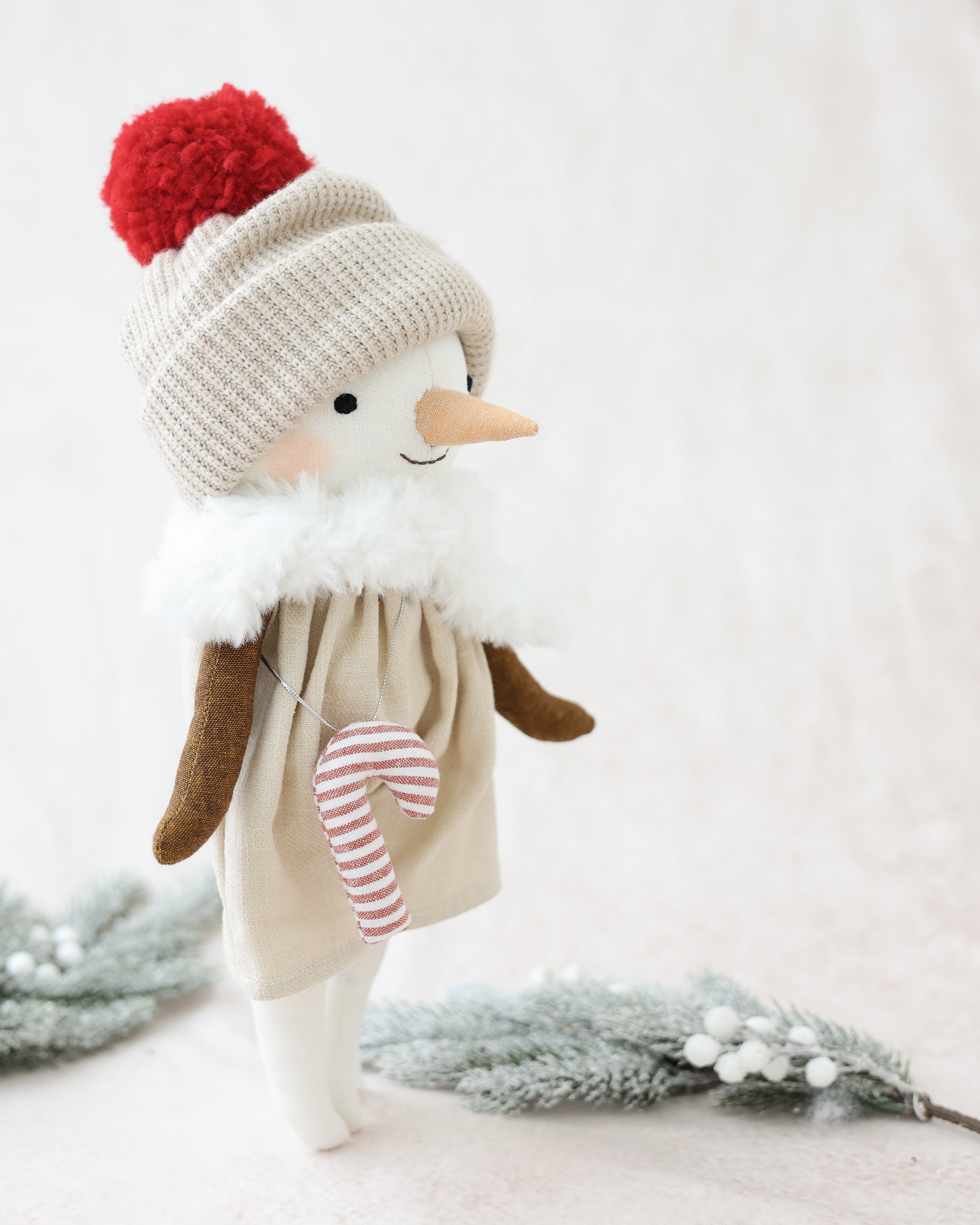 Snowman Plush with Candy Cane Ornement