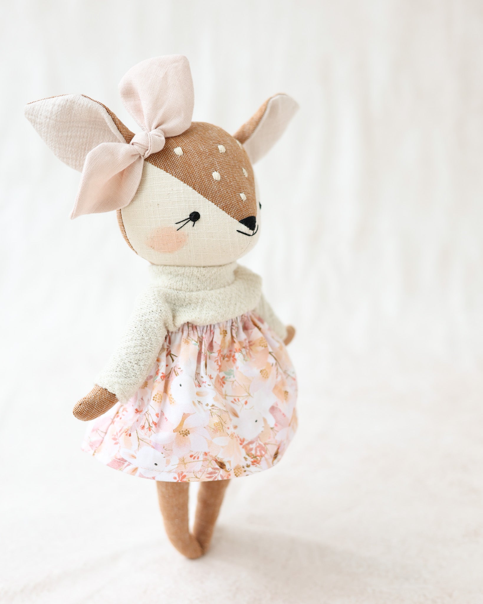 Fawn Soft Toy Louise floral skirt and turtleneck