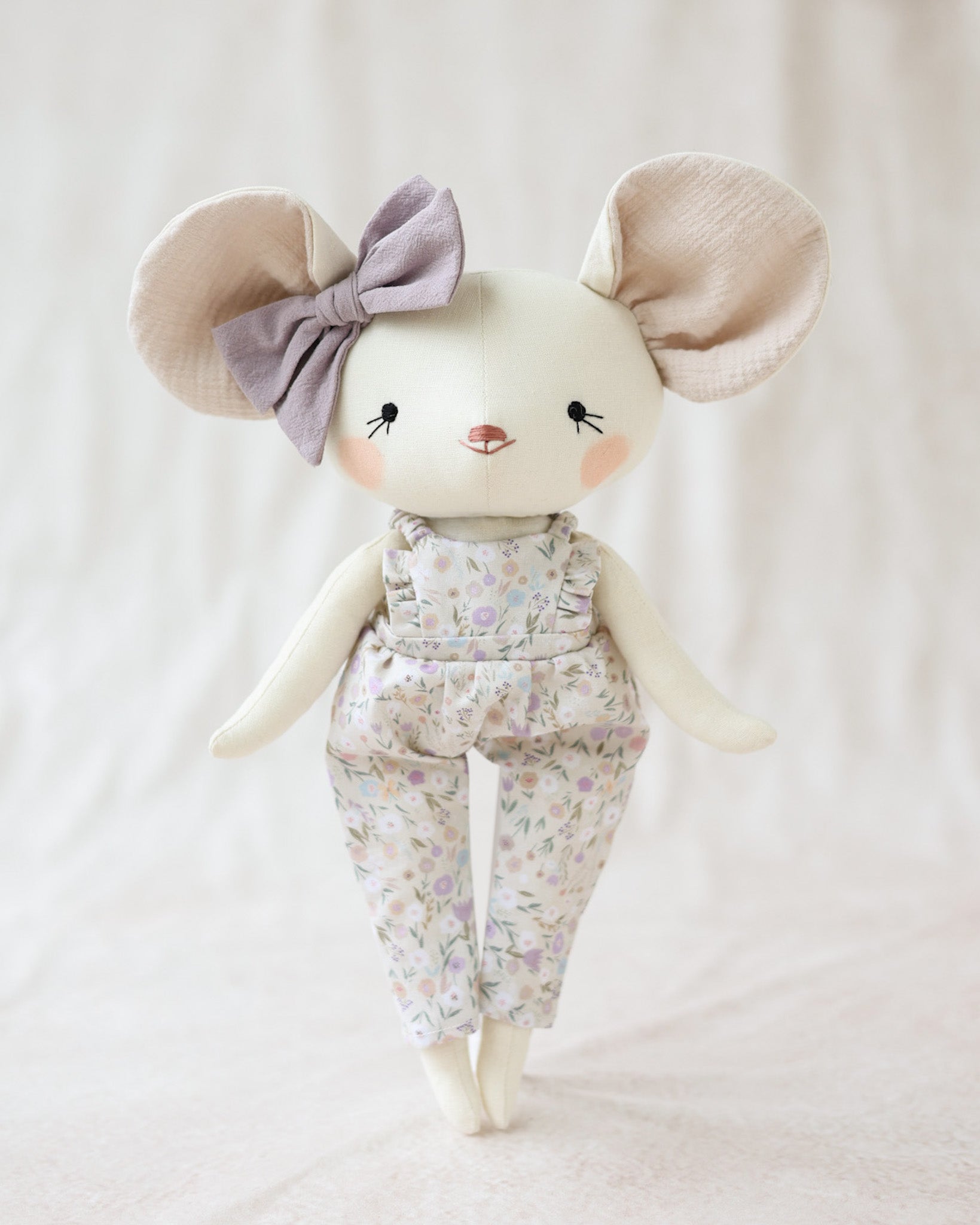 Mouse Soft Toy Laure in floral jumpsuit