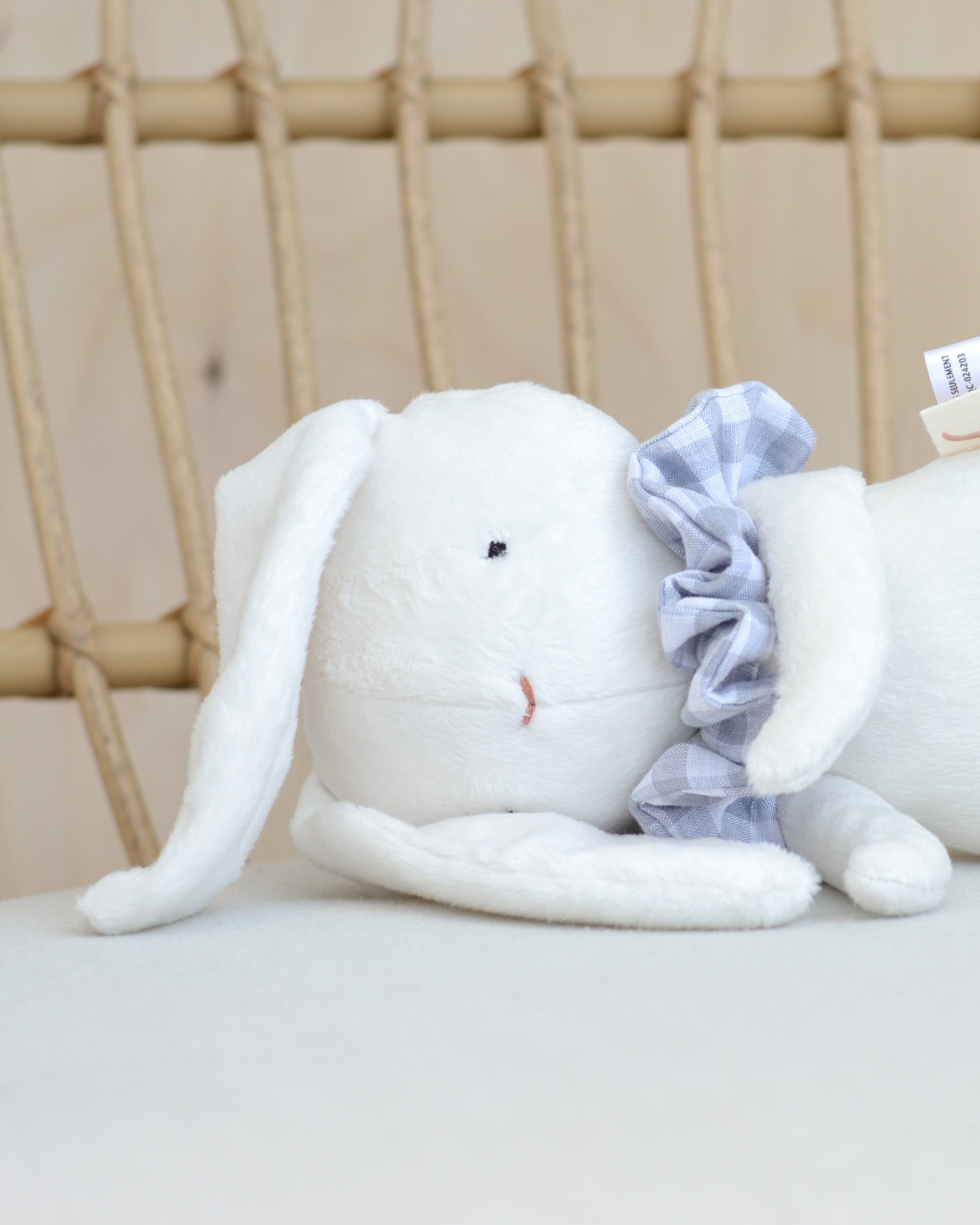 Lapin en peluche - Chouchou à carreaux bleu