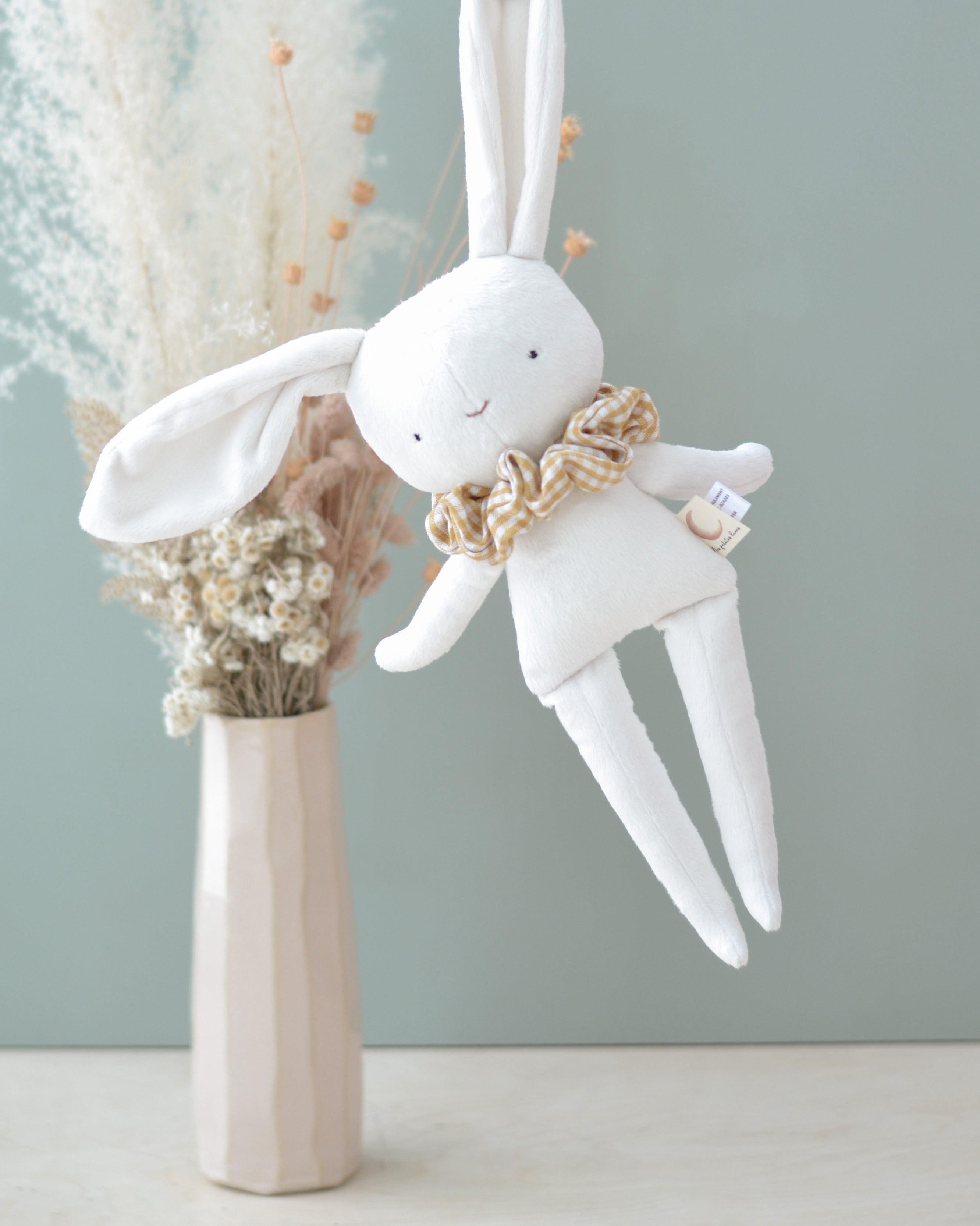 Lapin en peluche - Chouchou à carreaux jaune