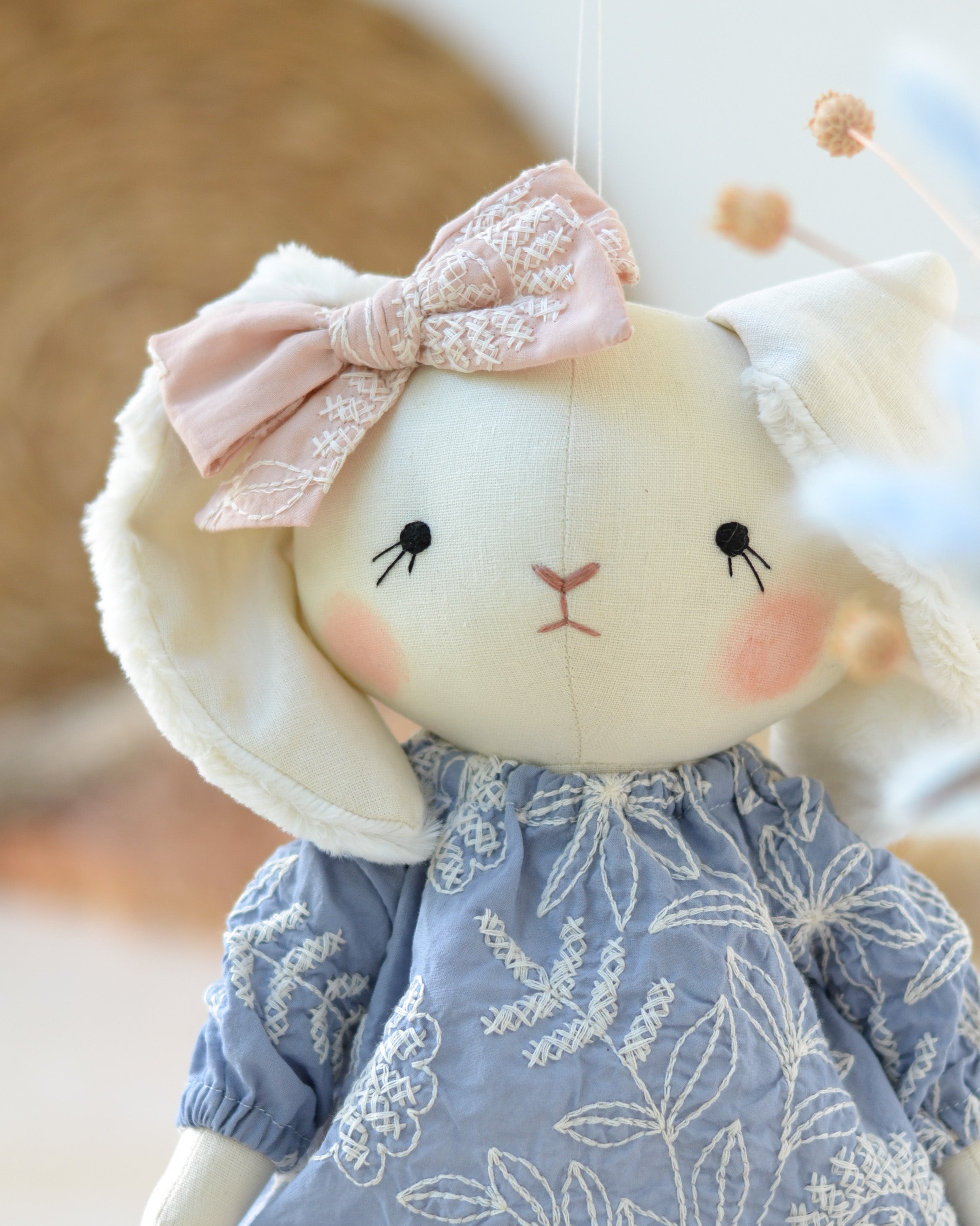 Bunny Soft Toy Jeanne Blue Embroidered Dress