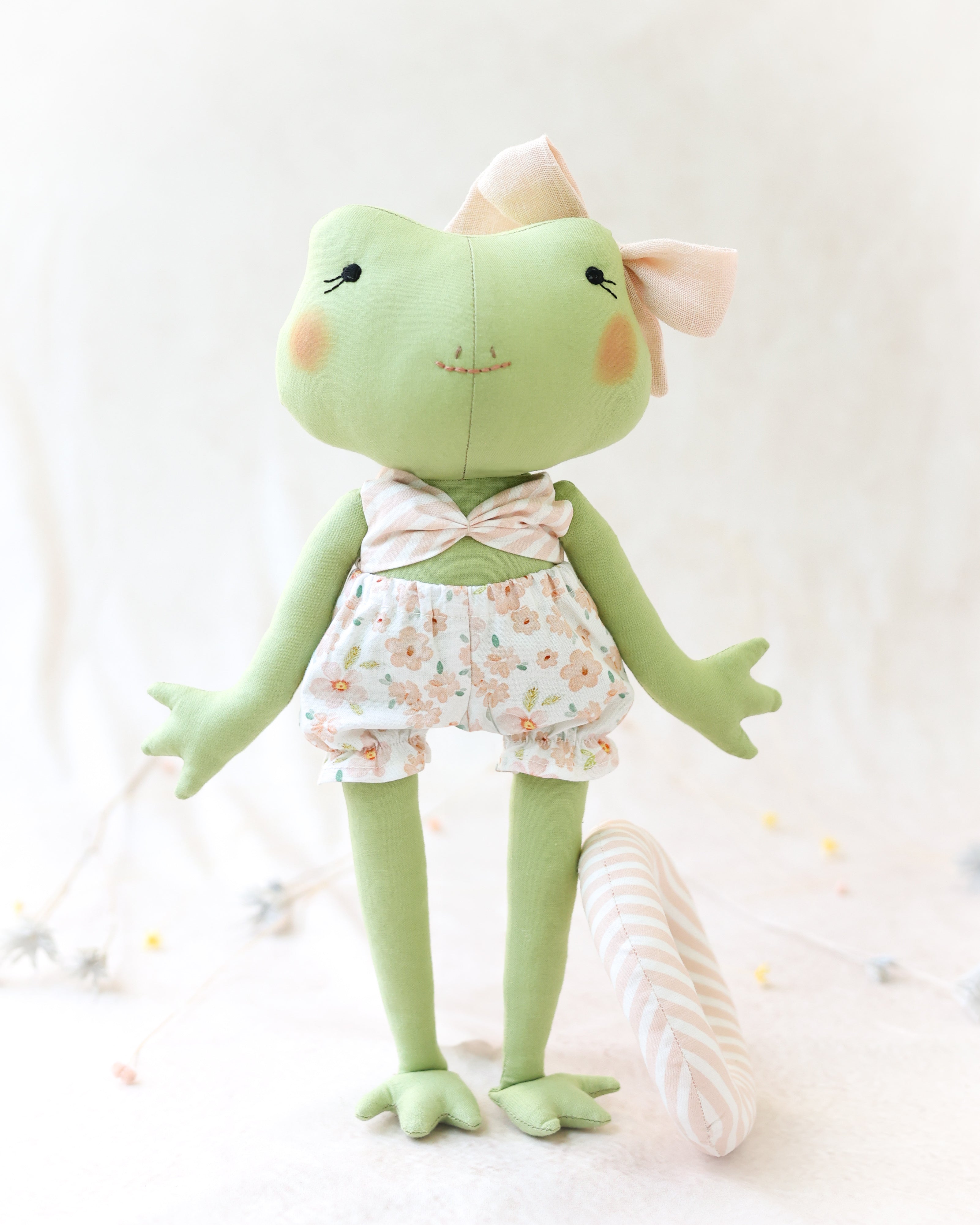 Frog Plushie with Bathing Suit and Striped Swim Ring