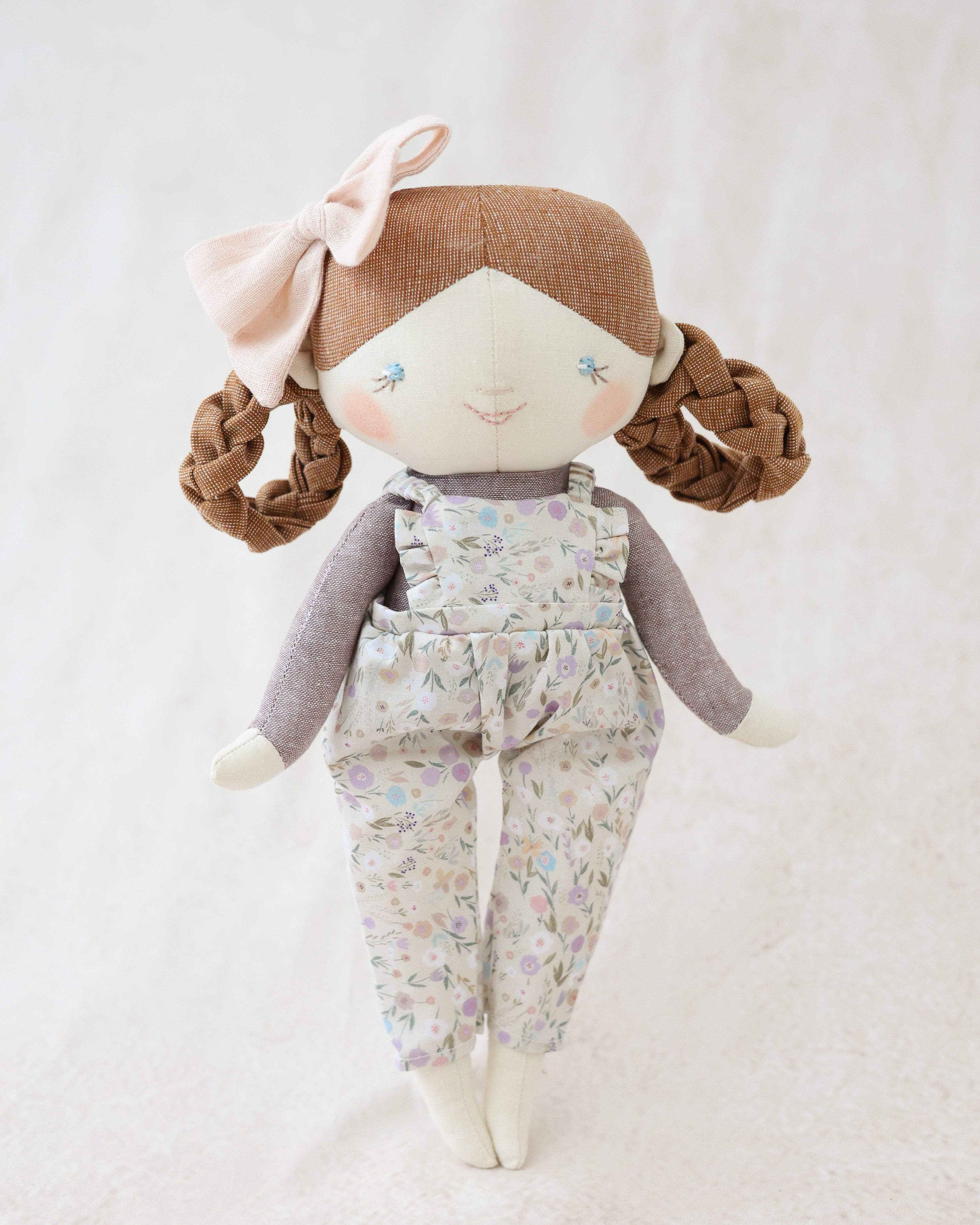Classic Doll Red Hair and Floral Purple Overalls