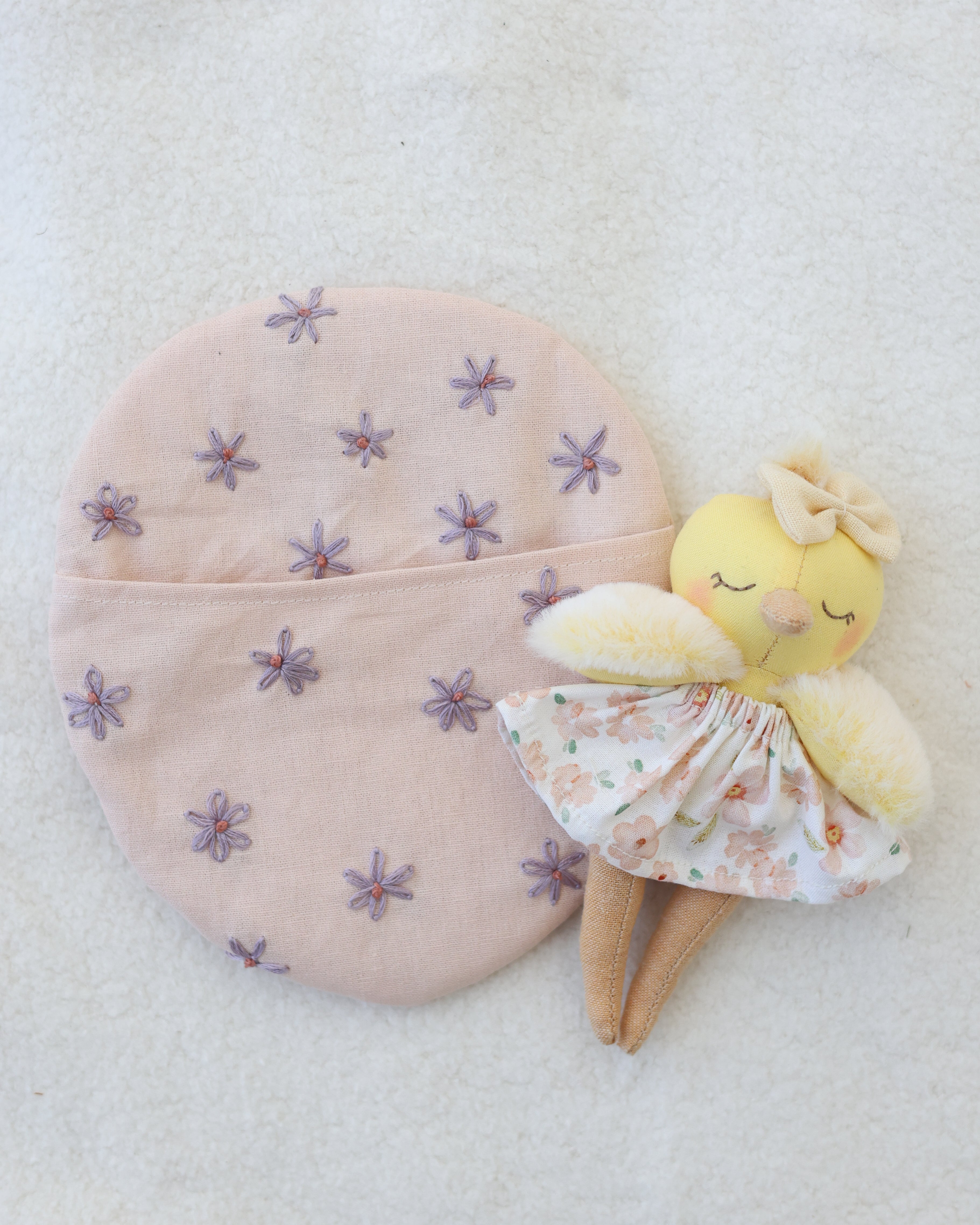 Mini Chick Doll · Pink Floral Easter Egg Bed