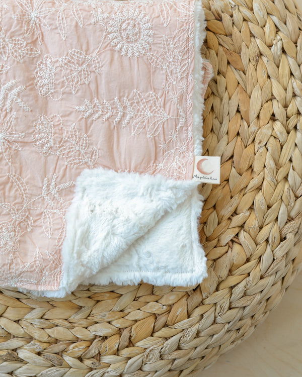 Minky plush Blanket  | Pink embroidered floral