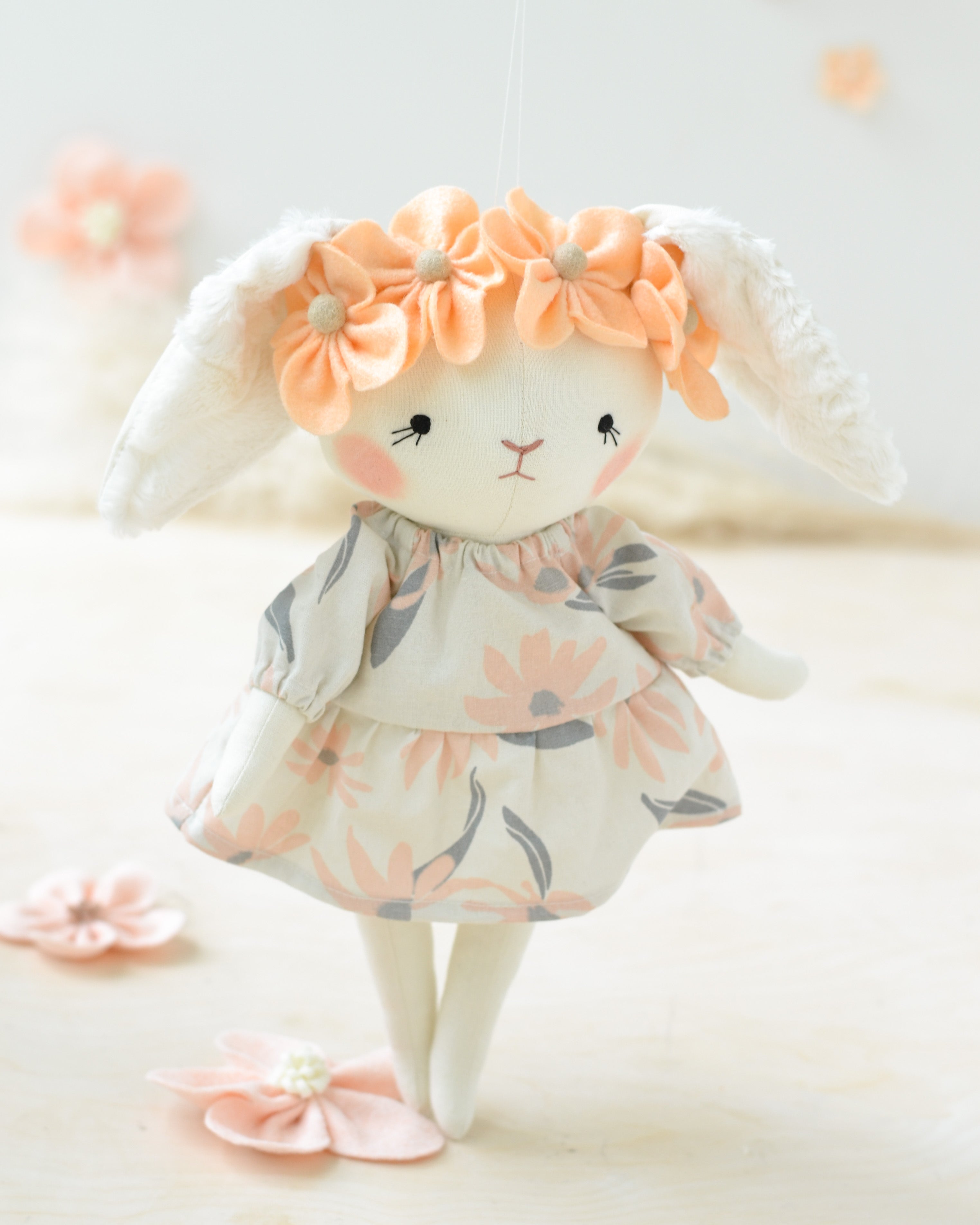 Bunny Soft Toy Jeanne Peach Flower Dress