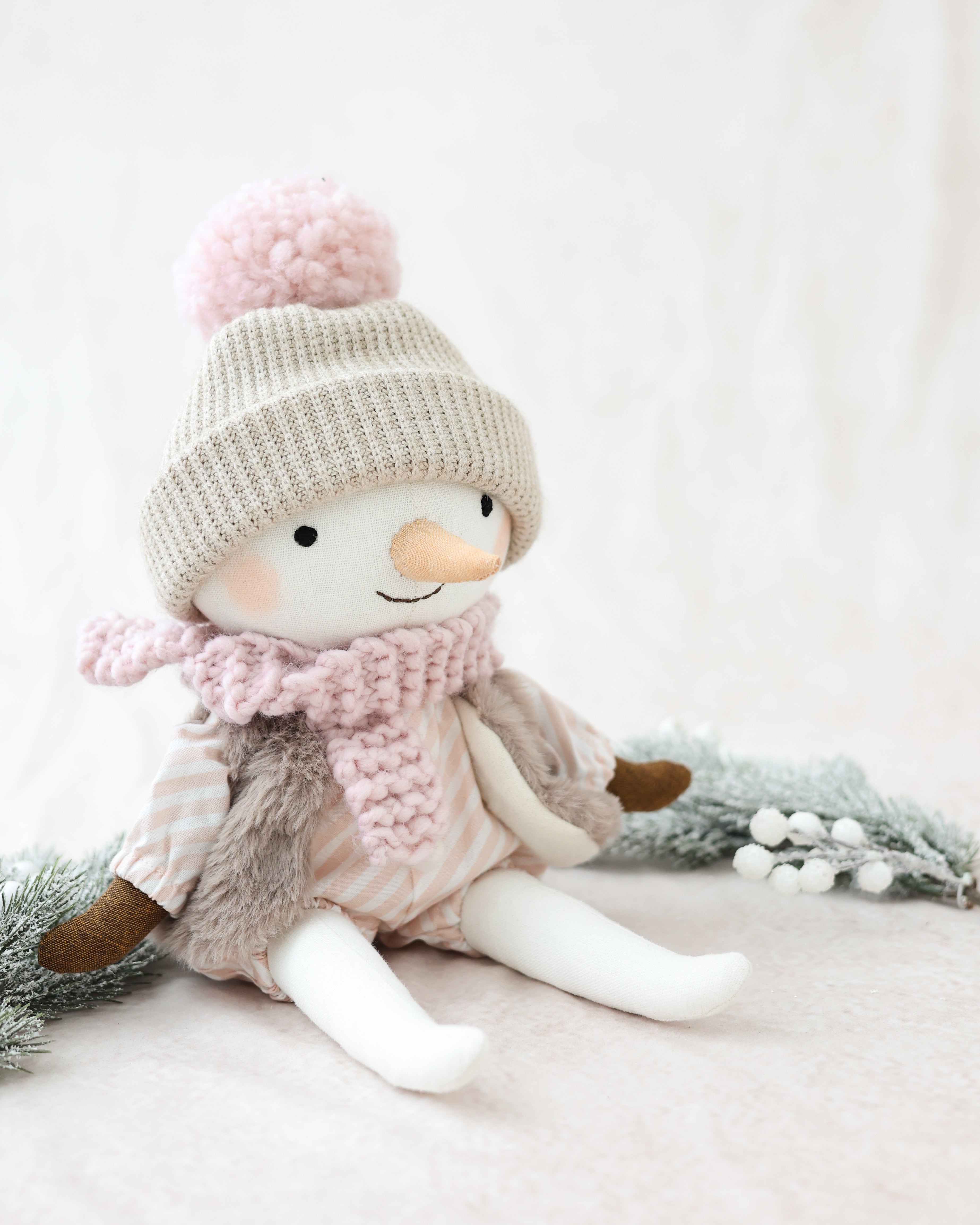 Snowman Plush Pink Striped Jumpsuit