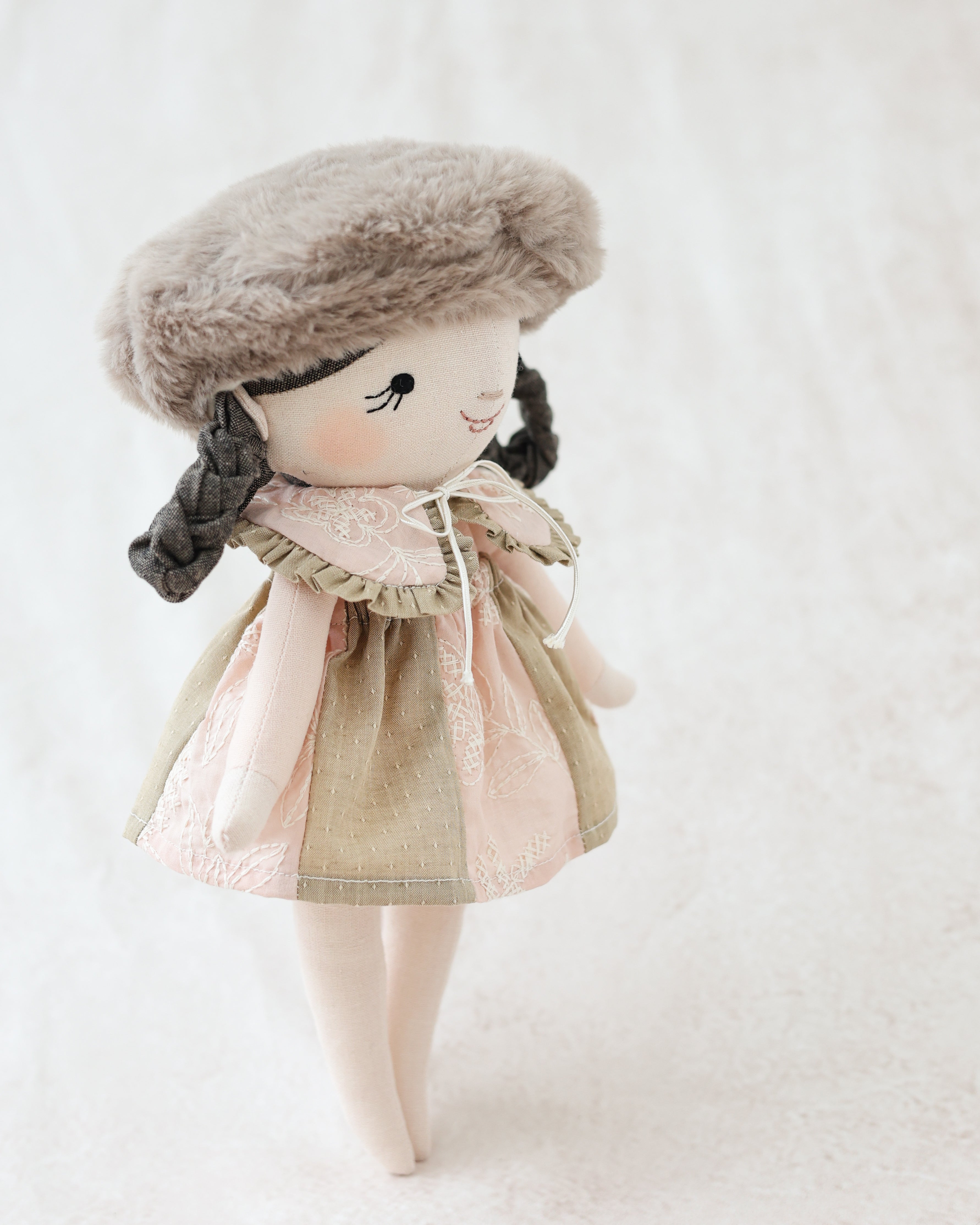 Classic Doll in Block Skirt with Fur Beret