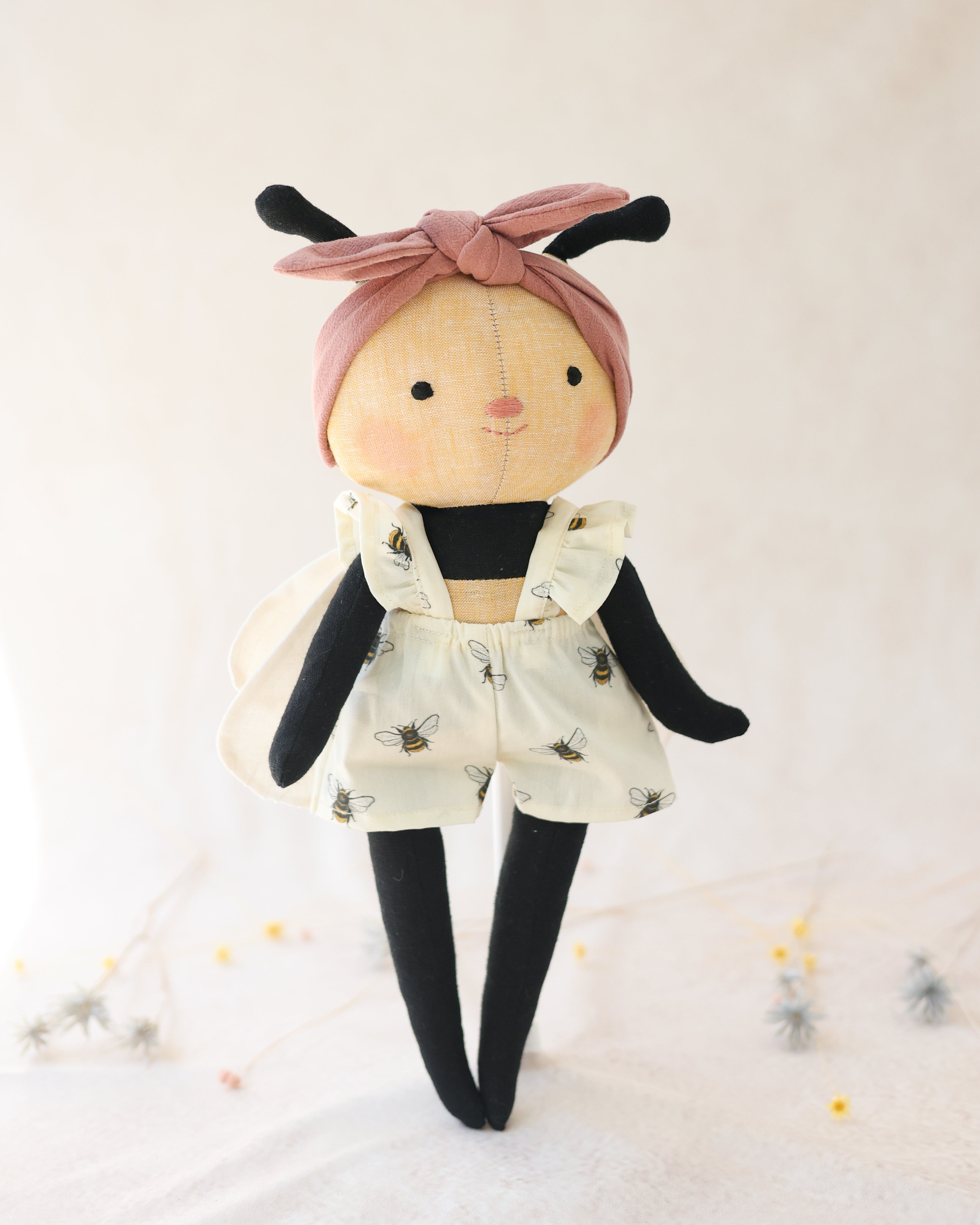Bee Soft Toy with Overalls and Headband