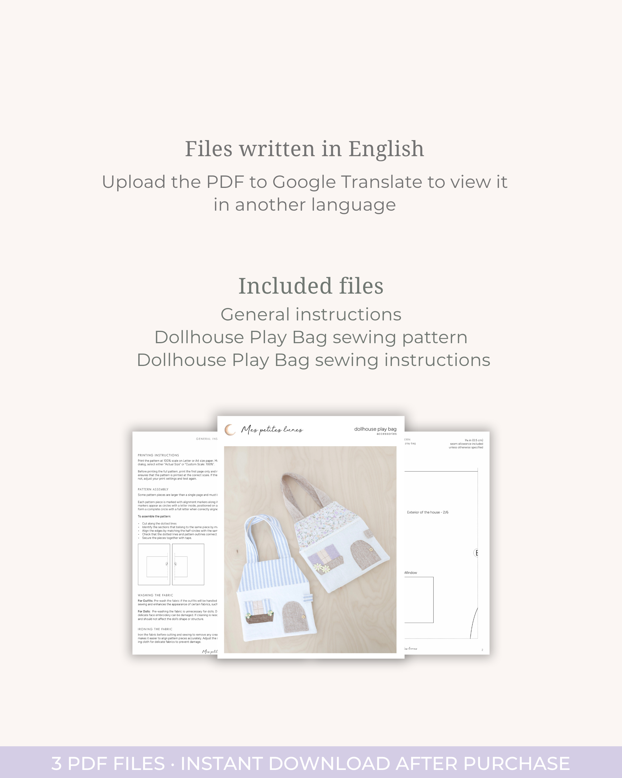 Dollhouse Play Bag Sewing Pattern – PDF Digital Download