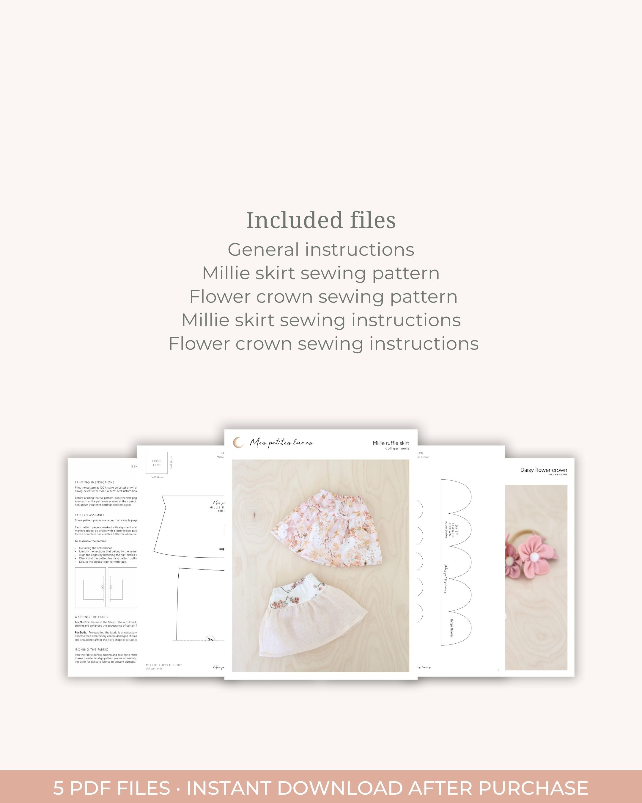 Sewing Pattern - Millie Ruffle Skirt & Daisy Flower Crown for 14-Inch Dolls