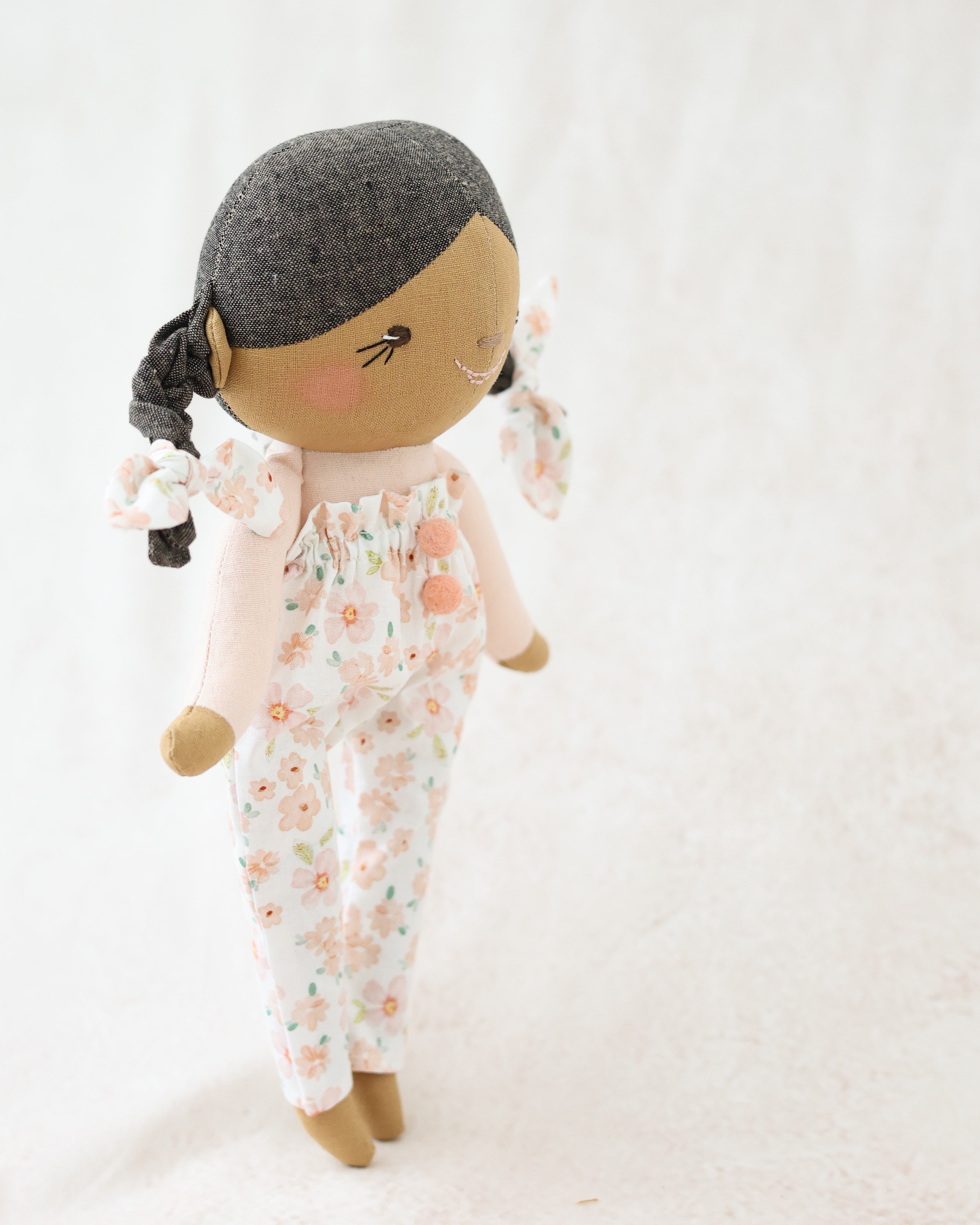 Classic Doll Brown Braids and Floral Jumpsuit