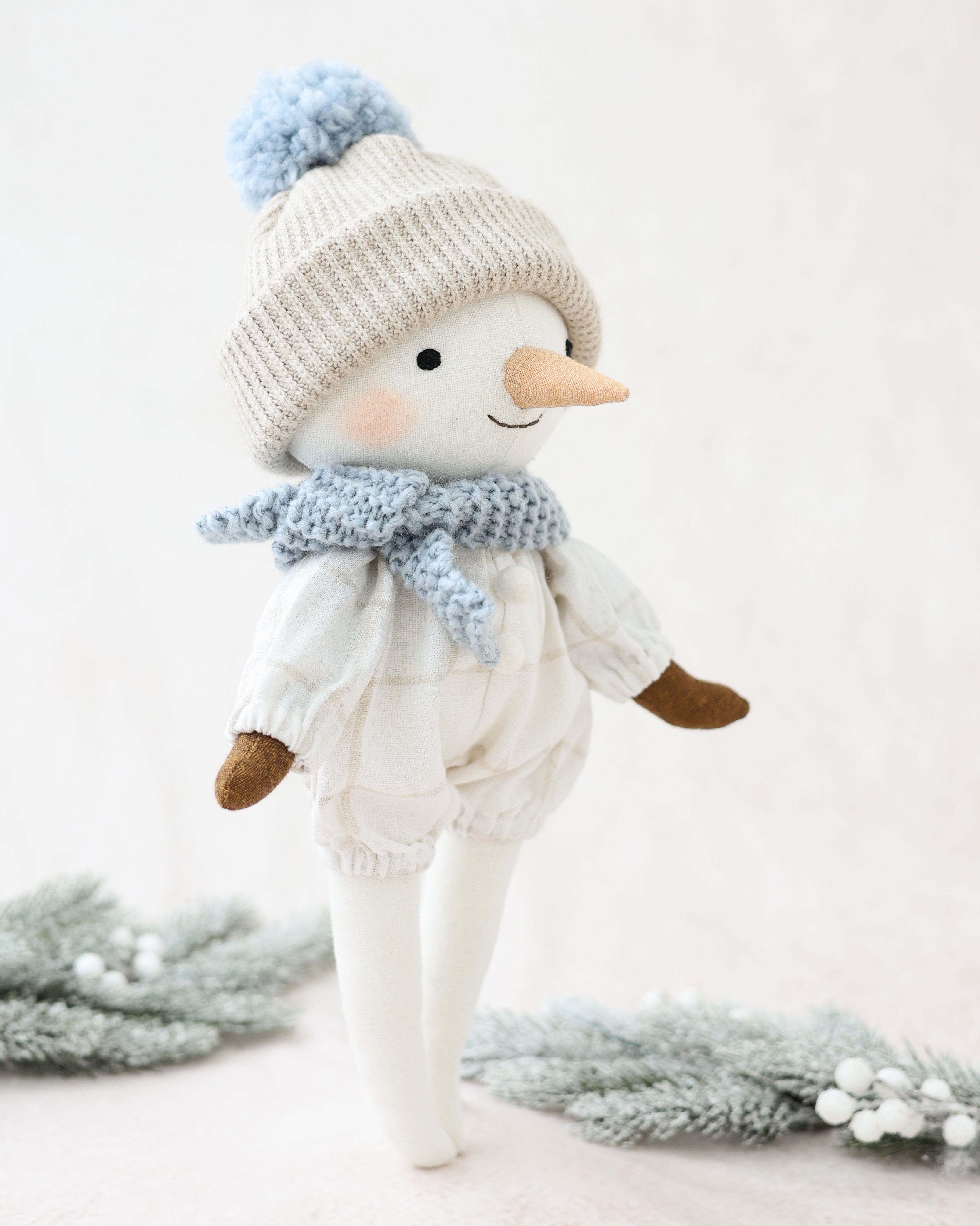 Snowman Plush White Jumpsuit and Blue Scarf