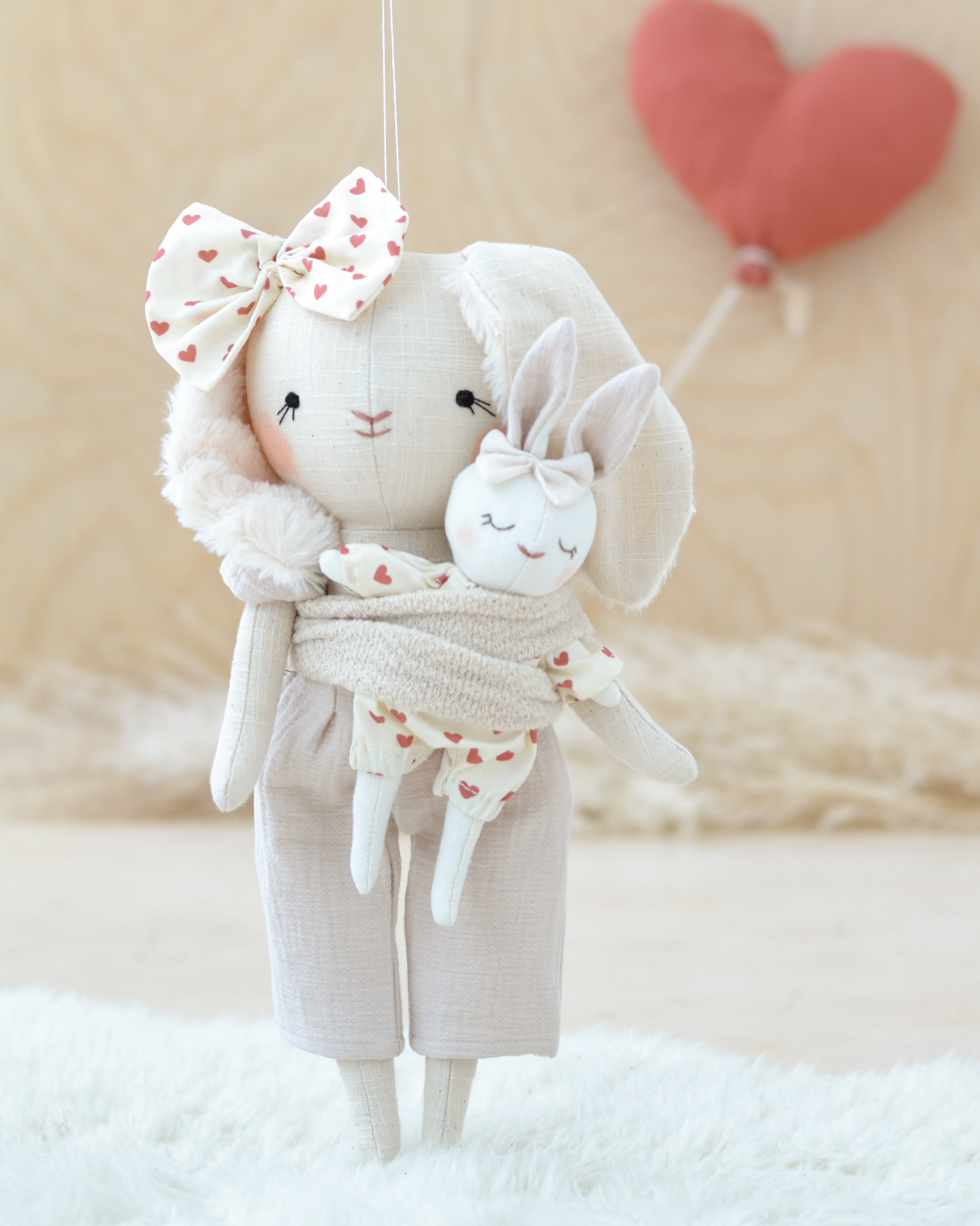 Mama + baby Bunny Doll Soft Toy