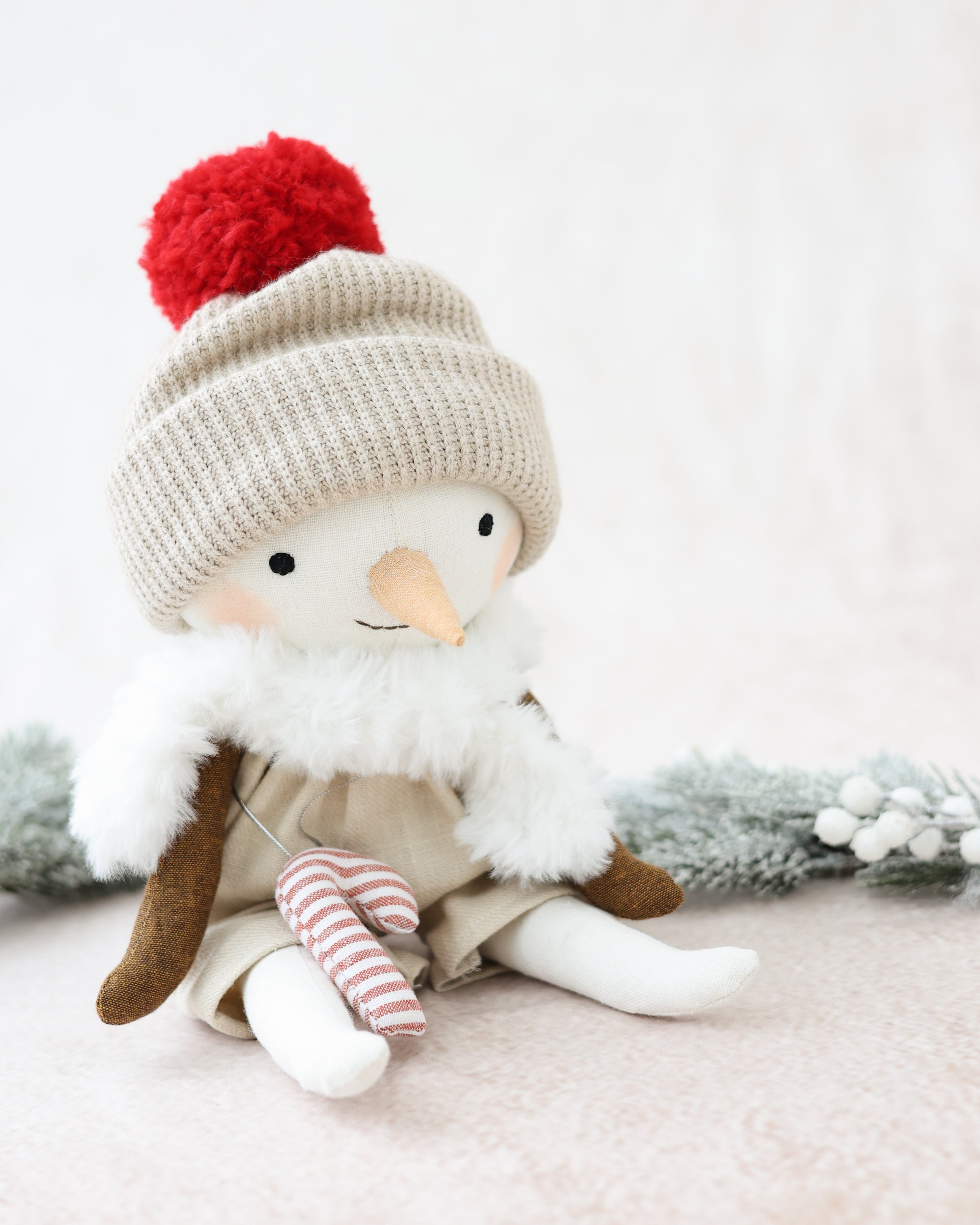Snowman Plush with Candy Cane Ornement