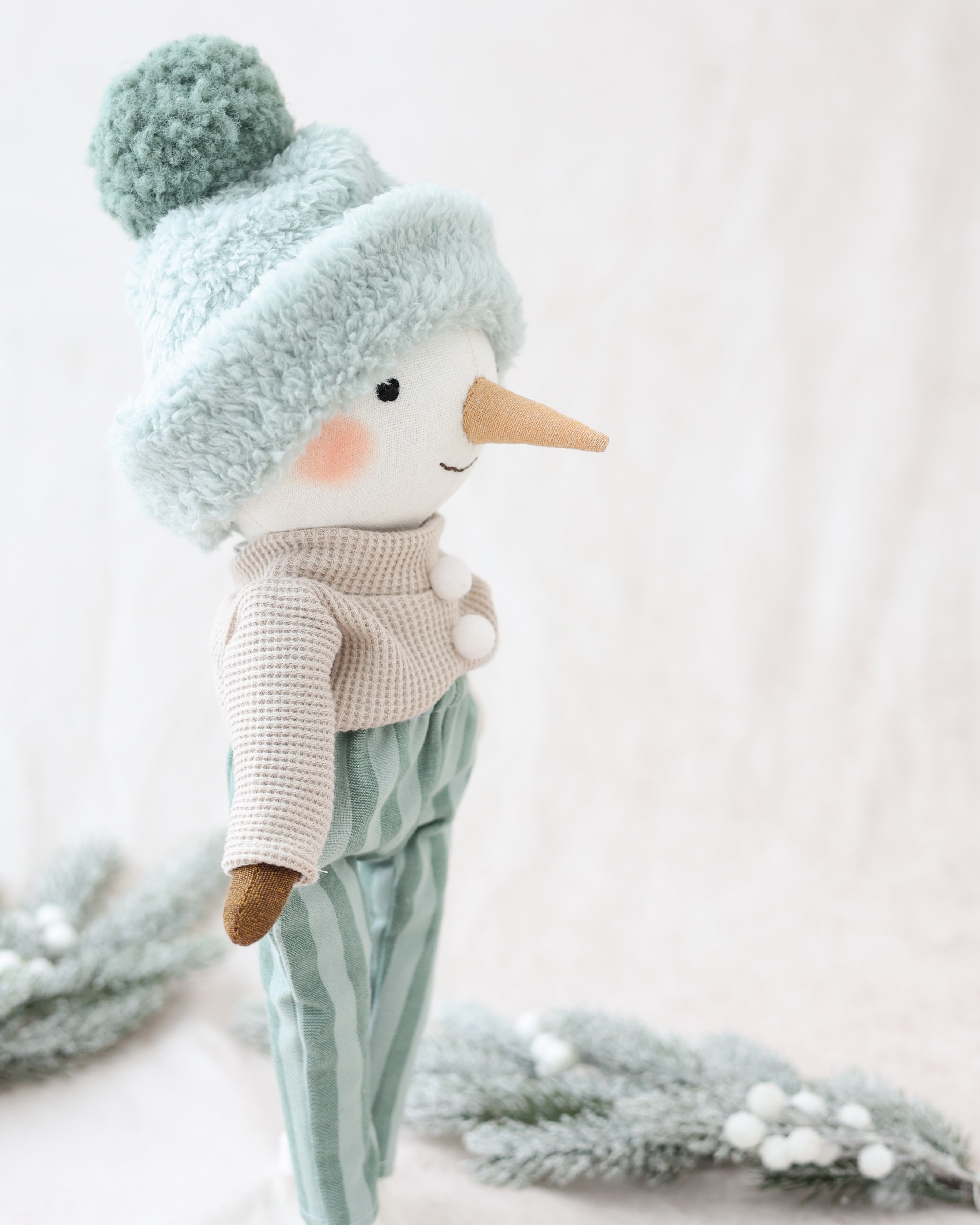 Snowman Plush Striped Pants and Blue Hat