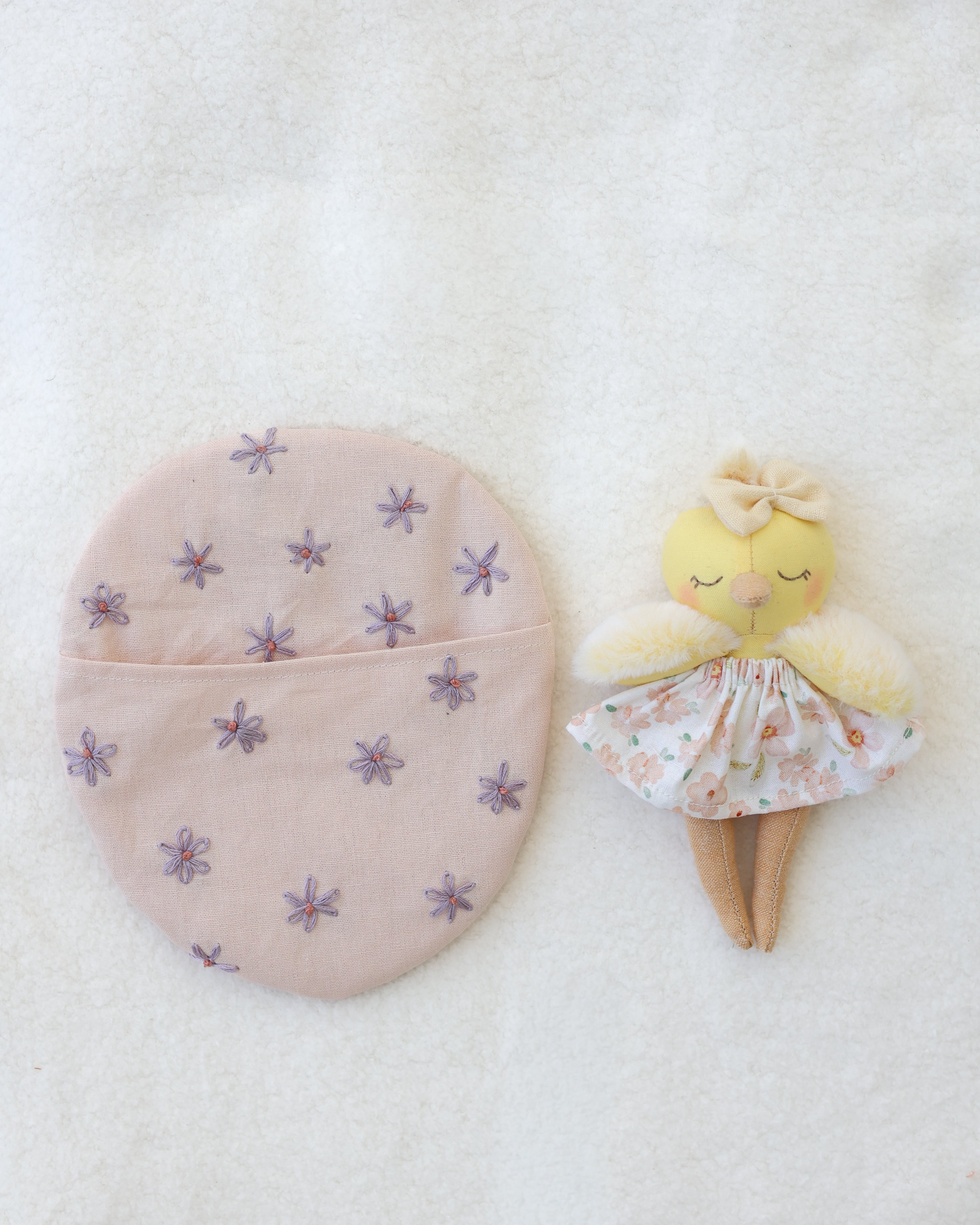 Mini Chick Doll · Pink Floral Easter Egg Bed