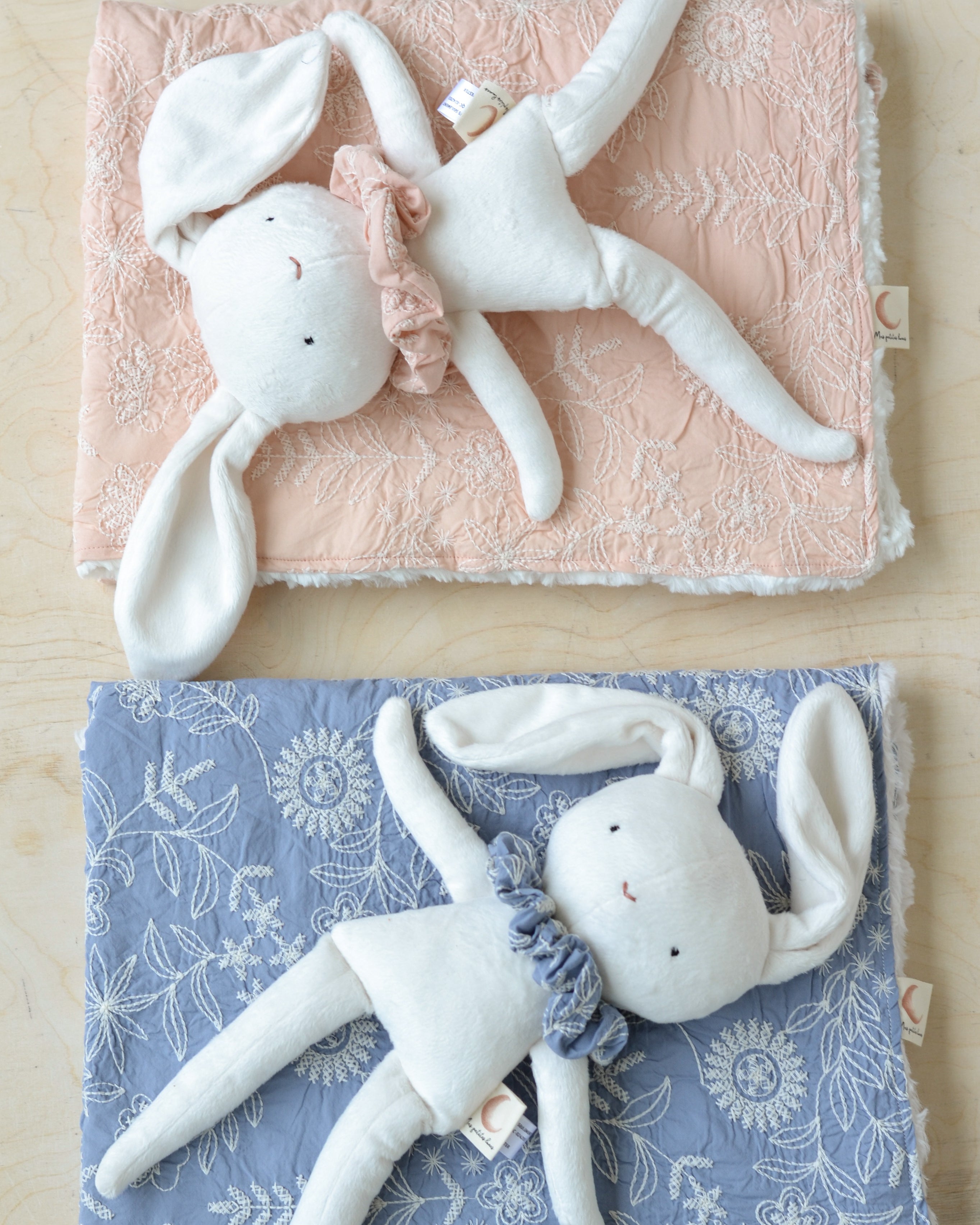 Bunny plush and Blanket set embroidered floral