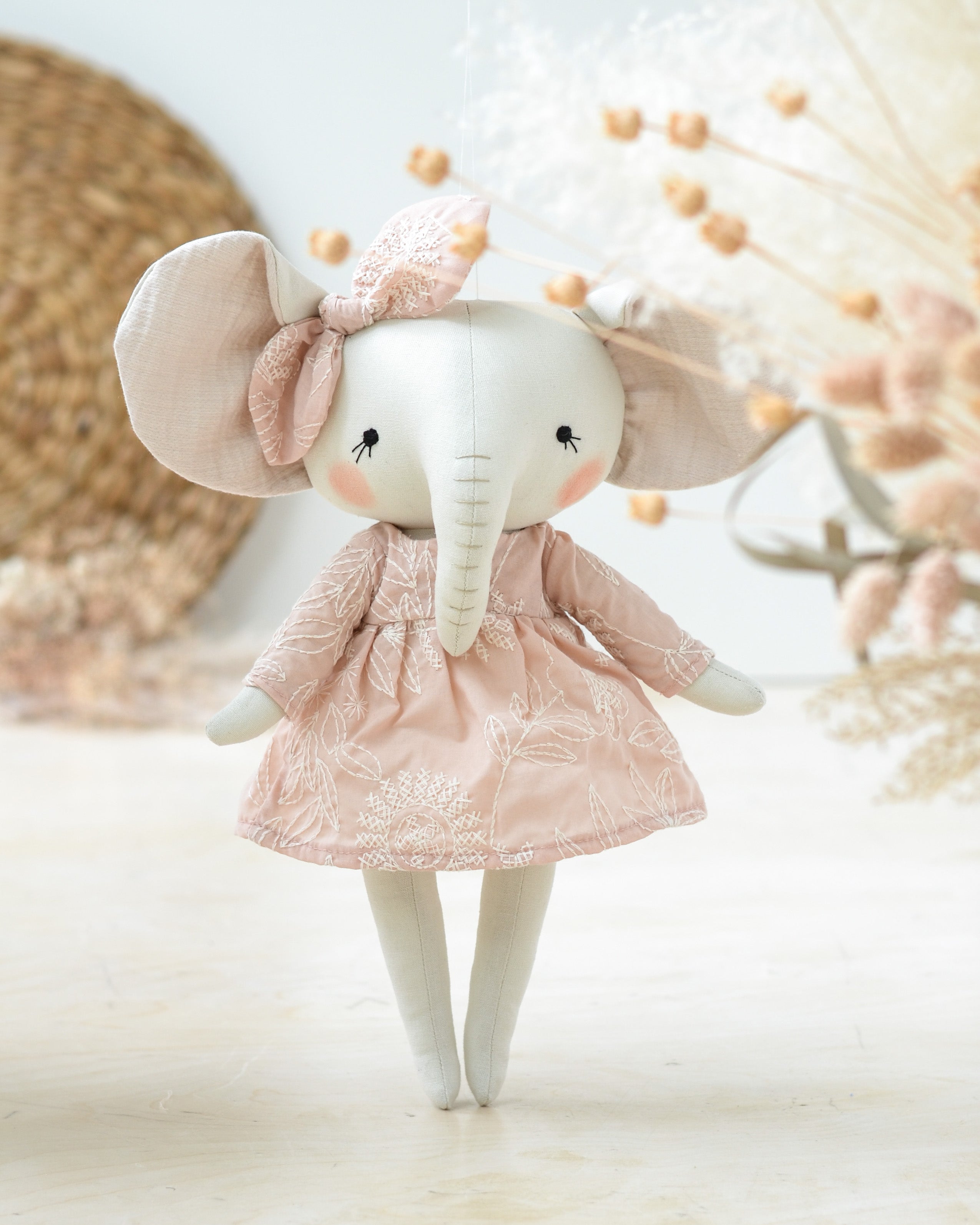 Soft Toy Elephant Stella pink embroidery dress