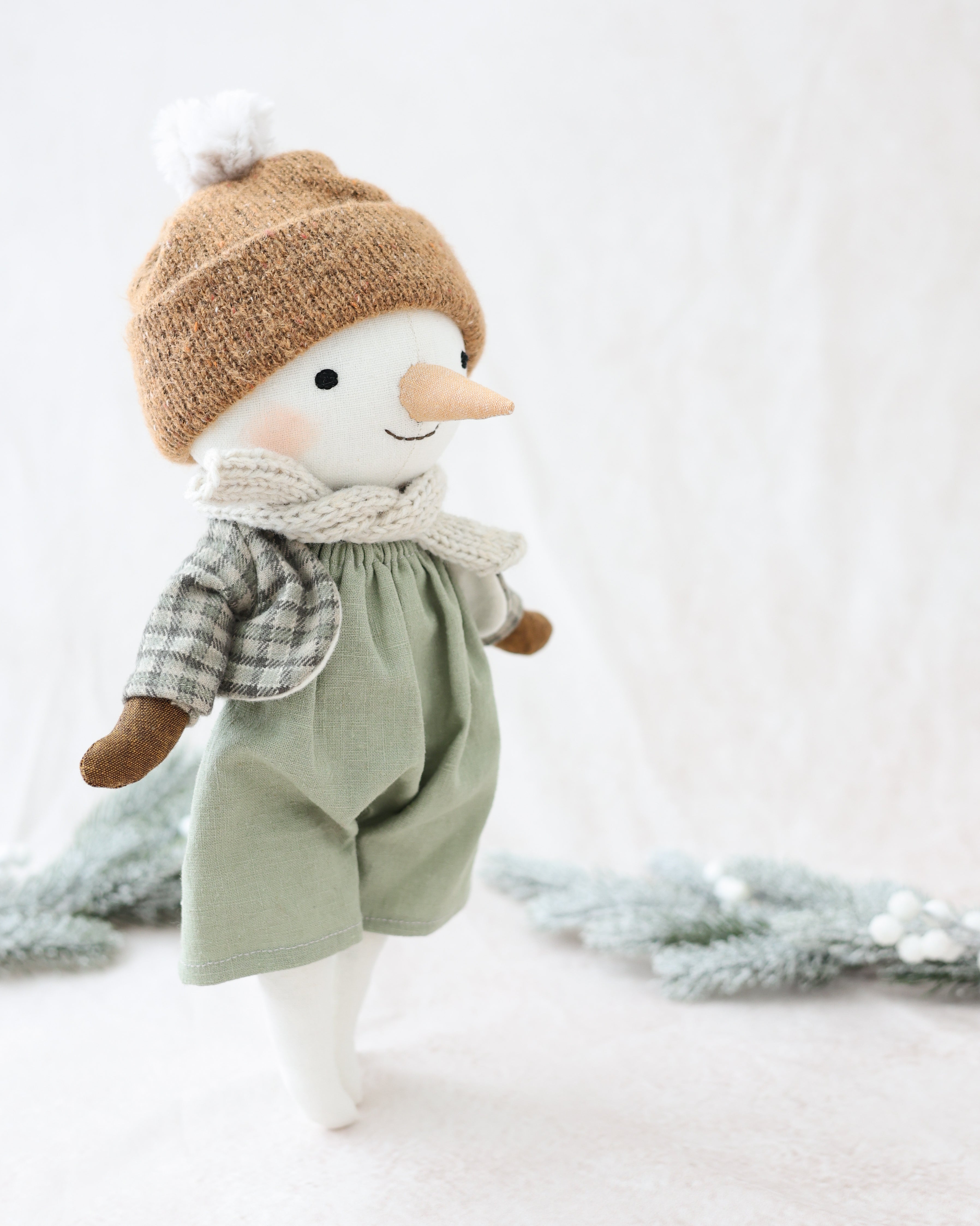Snowman Plush Green Jumpsuit and Scarf