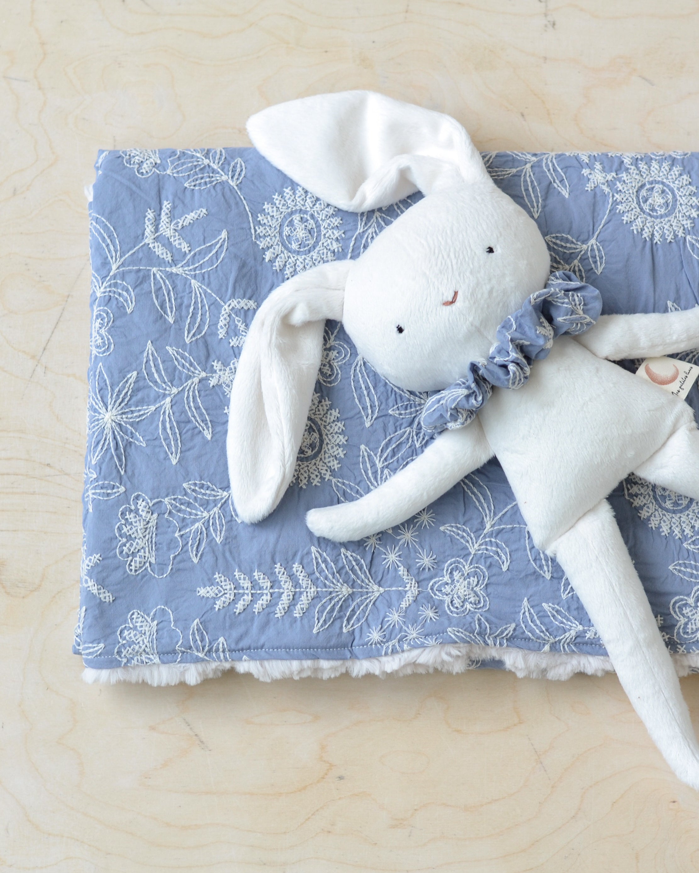 Bunny plush and Blanket set embroidered floral