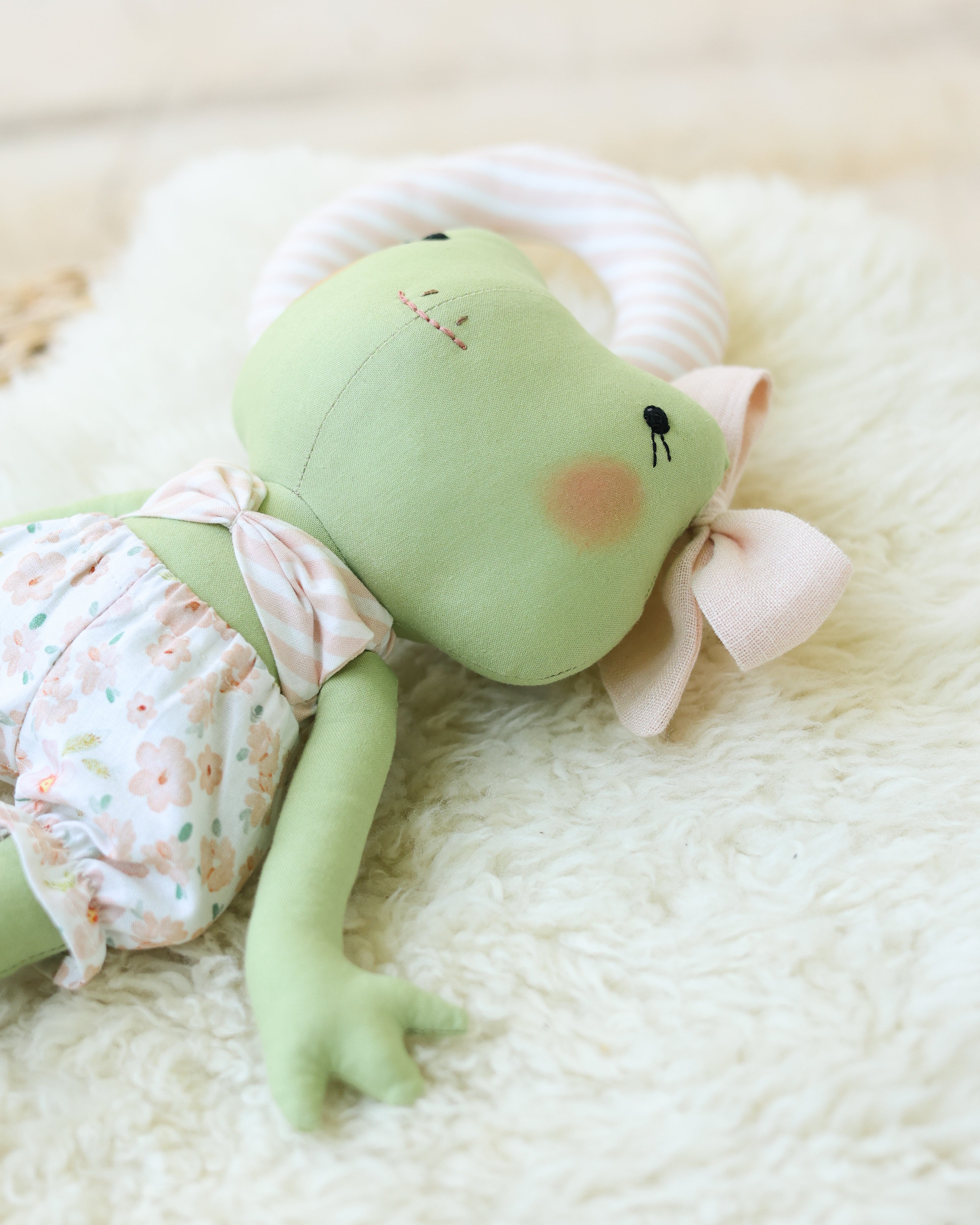 Frog Plushie with Bathing Suit and Striped Swim Ring