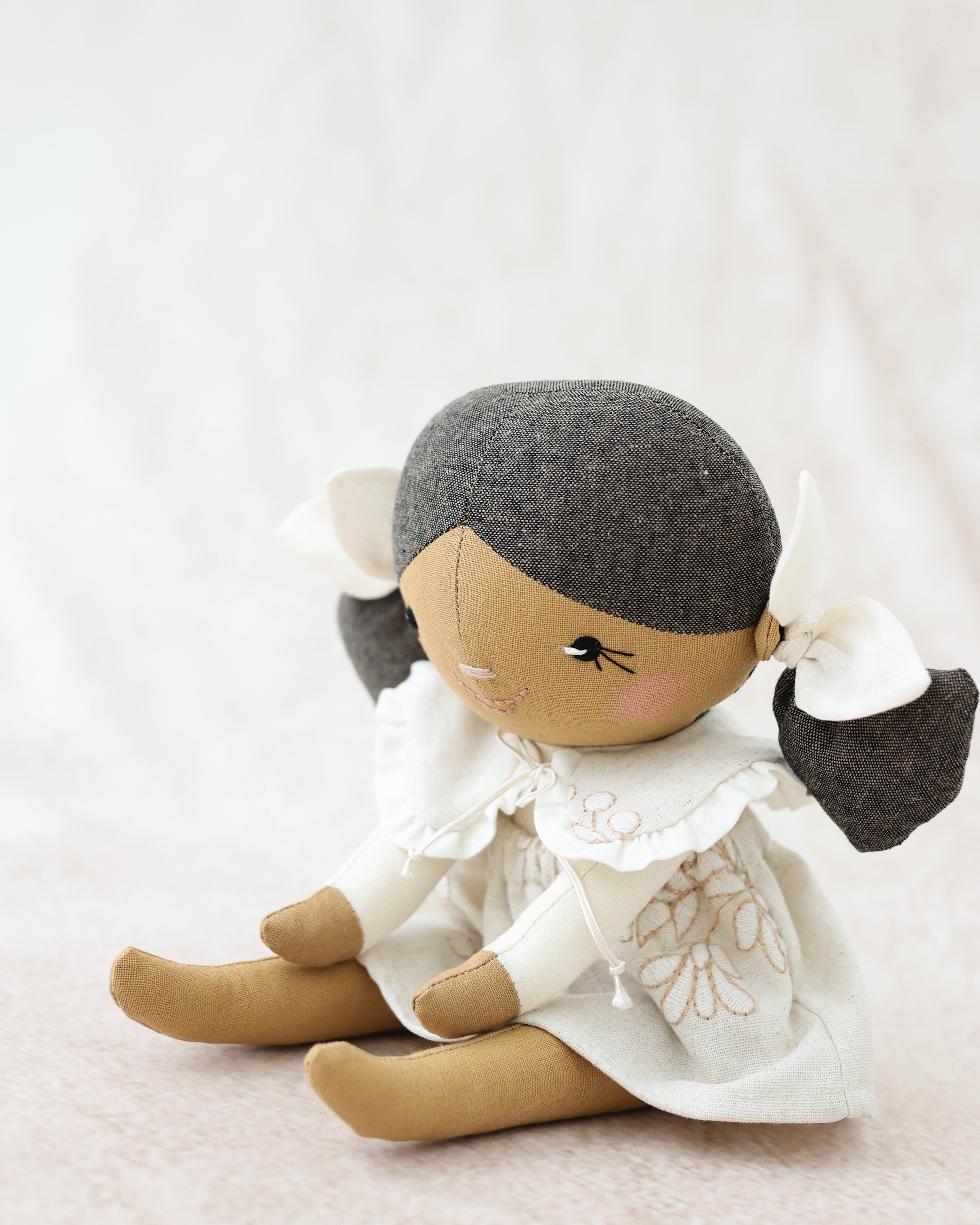 Classic Doll Brown Pigtails and Detachable Collar