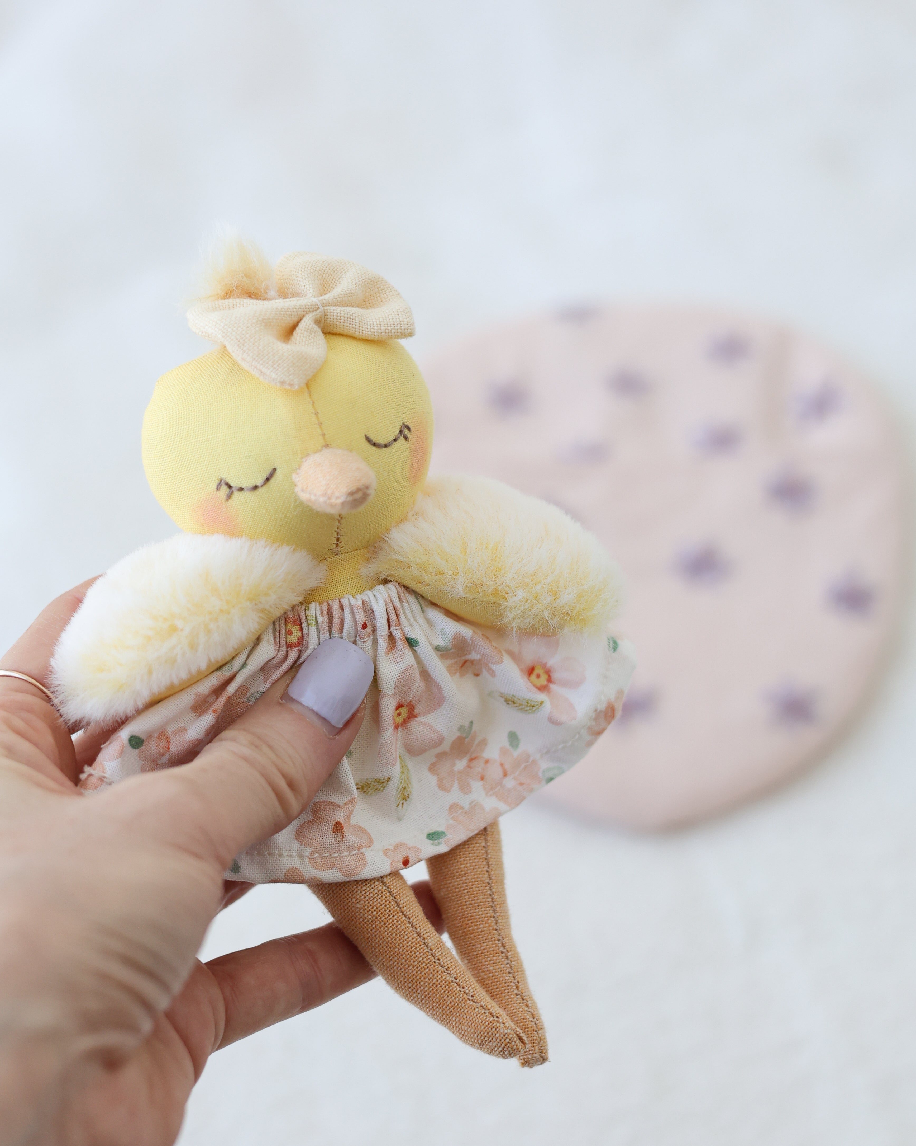 Mini Chick Doll · Pink Floral Easter Egg Bed
