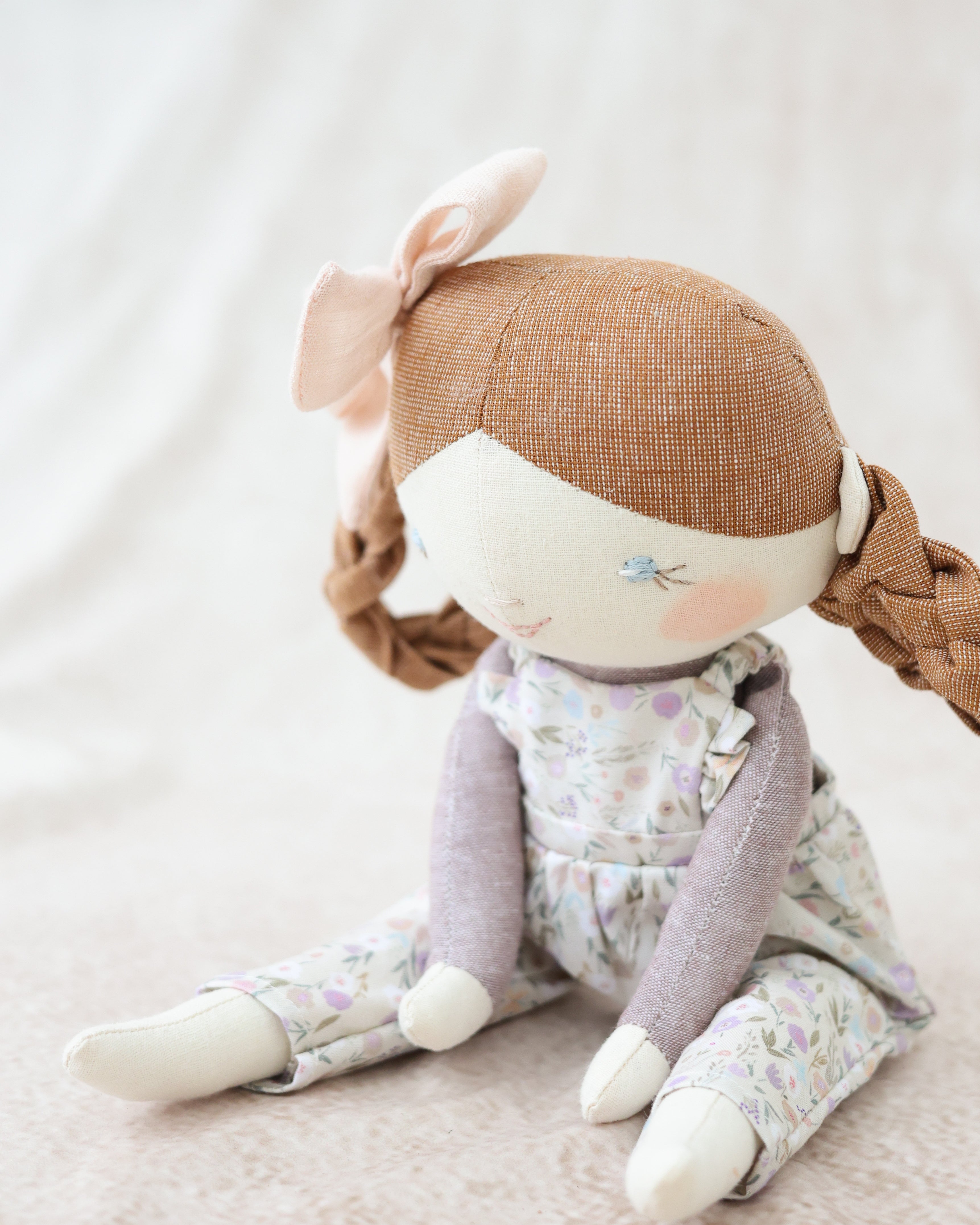 Classic Doll Red Hair and Floral Purple Overalls