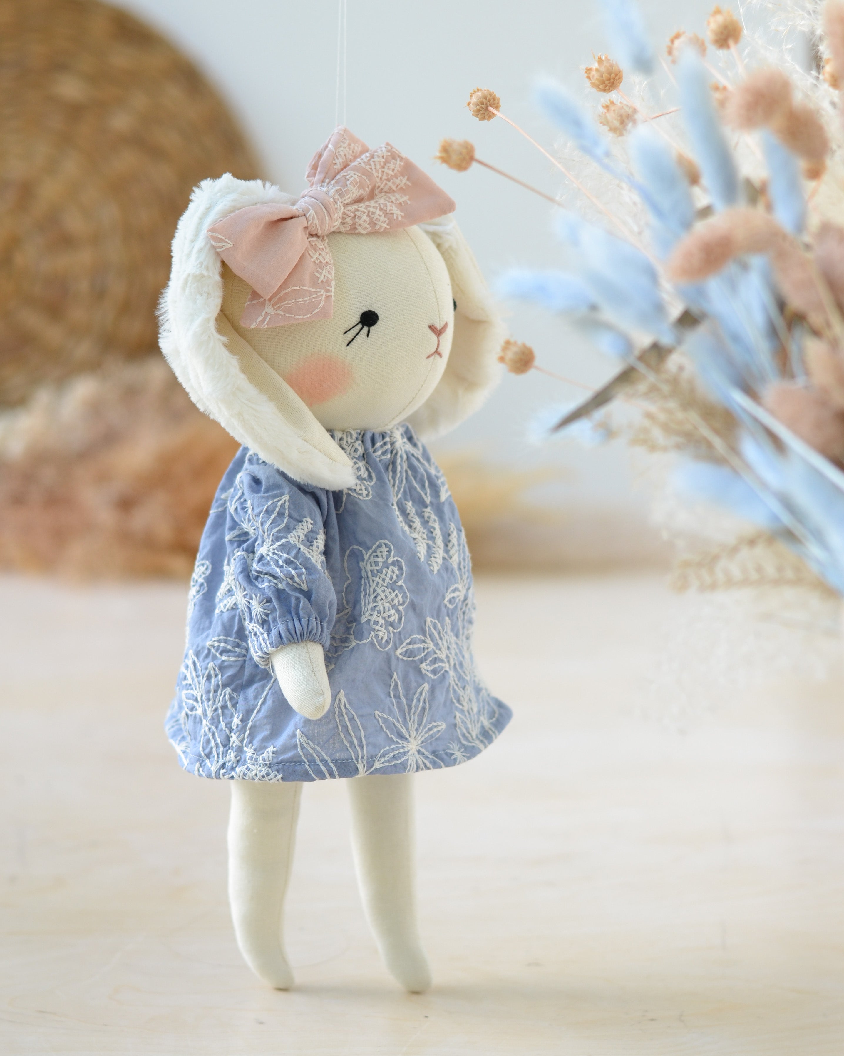Bunny Soft Toy Jeanne Blue Embroidered Dress