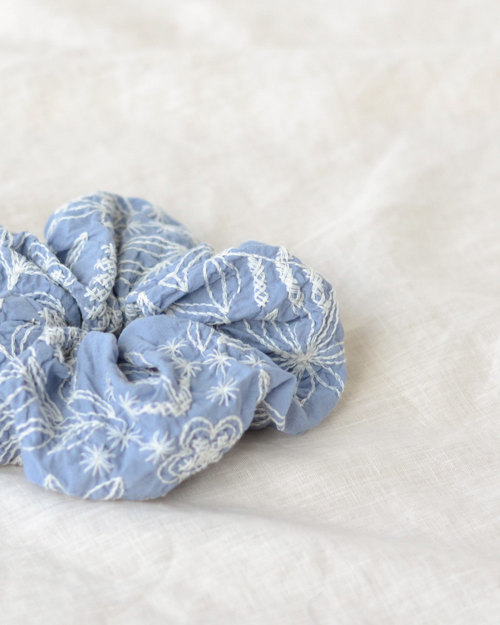 Blue Embroidered Oversized Scrunchie